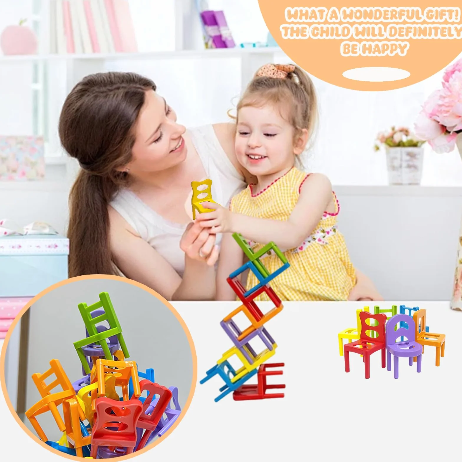 Mini Silla Apilable Juego de Equilibrio 42 Piezas – Divertido Desafío de Fiesta y Juguete Educativo Familiar para Niñas, Niños y Adultos