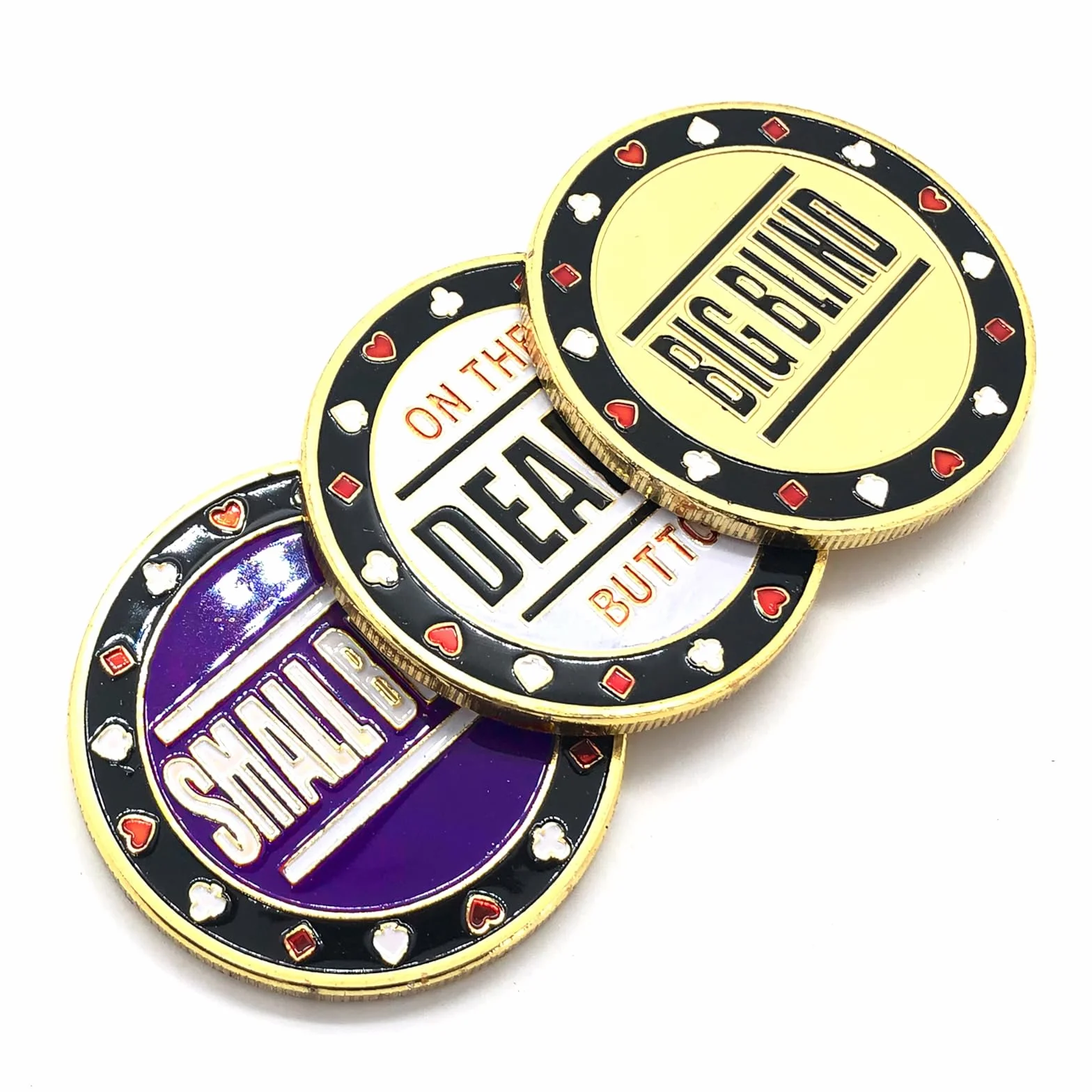 Muka Juego de 3 botones de póquer de metal fichas de póquer, botón de crupier, ciega grande y crupier para mesa de póquer de Texas Craps