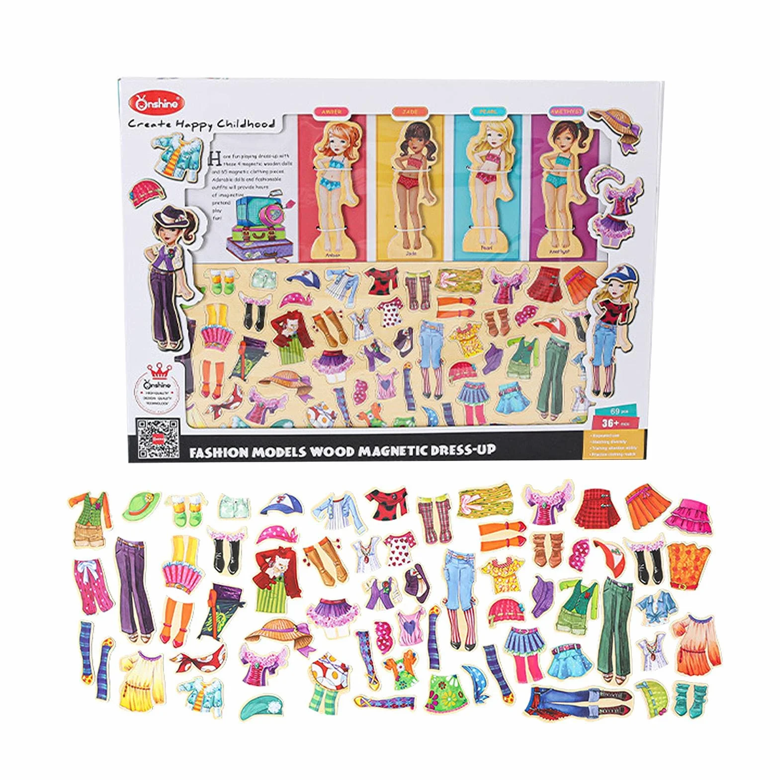 Madera para Vestir | Muñecas Papel Princesa para niñas - Dress-Up Dolls Travel Playset Que Incluye 63 Piezas y 4 muñecas Madera, Estuche magnético para Juegos
