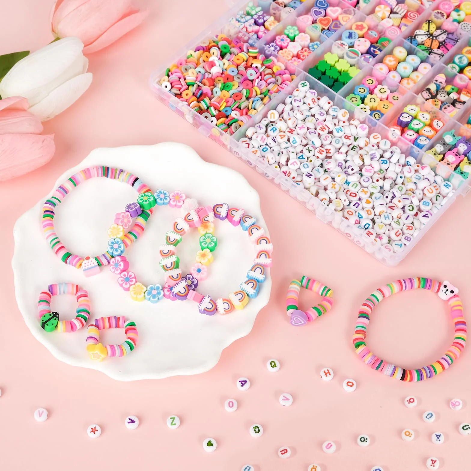 RUBY 1800 cuentas para enhebrar niños, cuentas de bricolaje para pulseras, manualidades, arcilla polimérica, juego de cuentas, collares, manualidades, regalos de cumpleaños, juguetes para 5, 6-12, 13