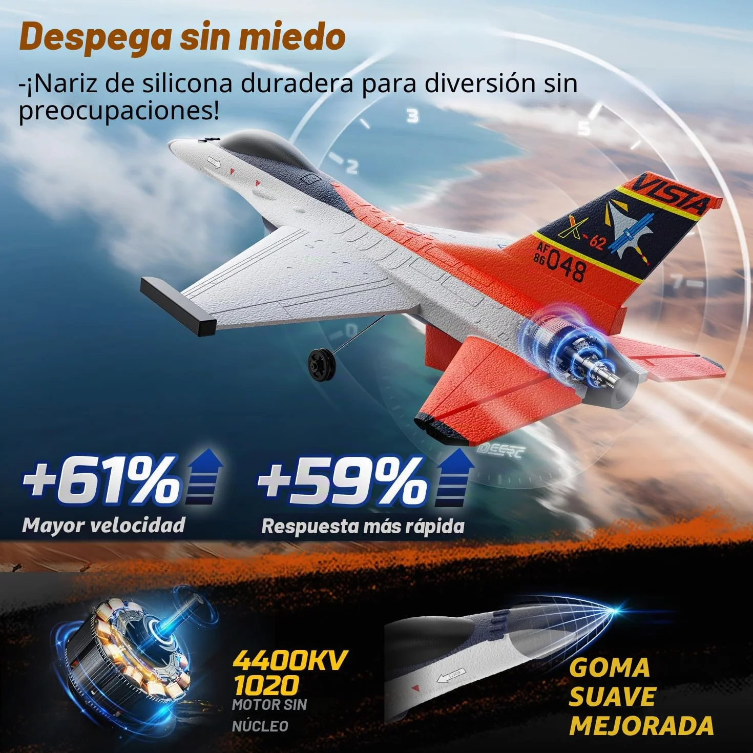 DEERC F16 Style Avión Teledirigido(X-62A Vista), RC Avión de 4 Canales, Jet de Control Remoto con estabilizador giroscópico de 6 Ejes, EPP RTF, Planeador de Hobby, fácil de Volar, Adultos y niños