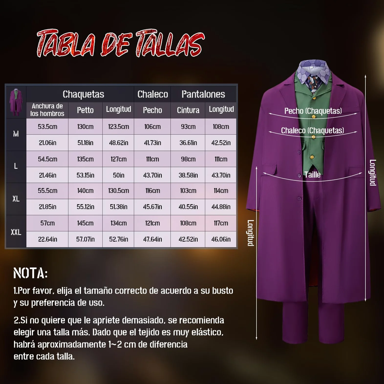 IEEILULU Disfraz Joker Hombre, Disfraz de Payaso Terror Hombre Halloween Disfraz Joker con Abrigo Morado, Chaleco Verde, Pantalones, Corbata, Cuello de Camisa Falso y Guantes para Halloween