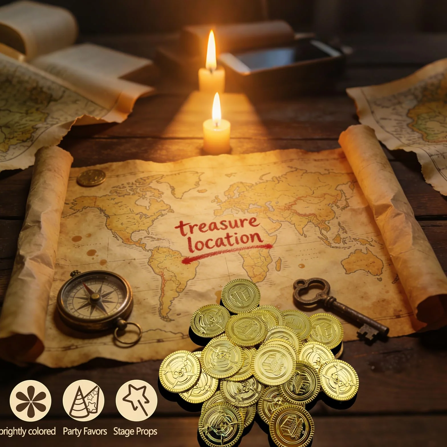 160 Piezas Monedas de Oro Piratas Juguetes, Monedas Chocolate, Gemas Infantiles | para búsquedas del Tesoro, Bolsas de Fiesta, Recuerdos, cofres del Tesoro, Juguetes Piratas y Celebraciones