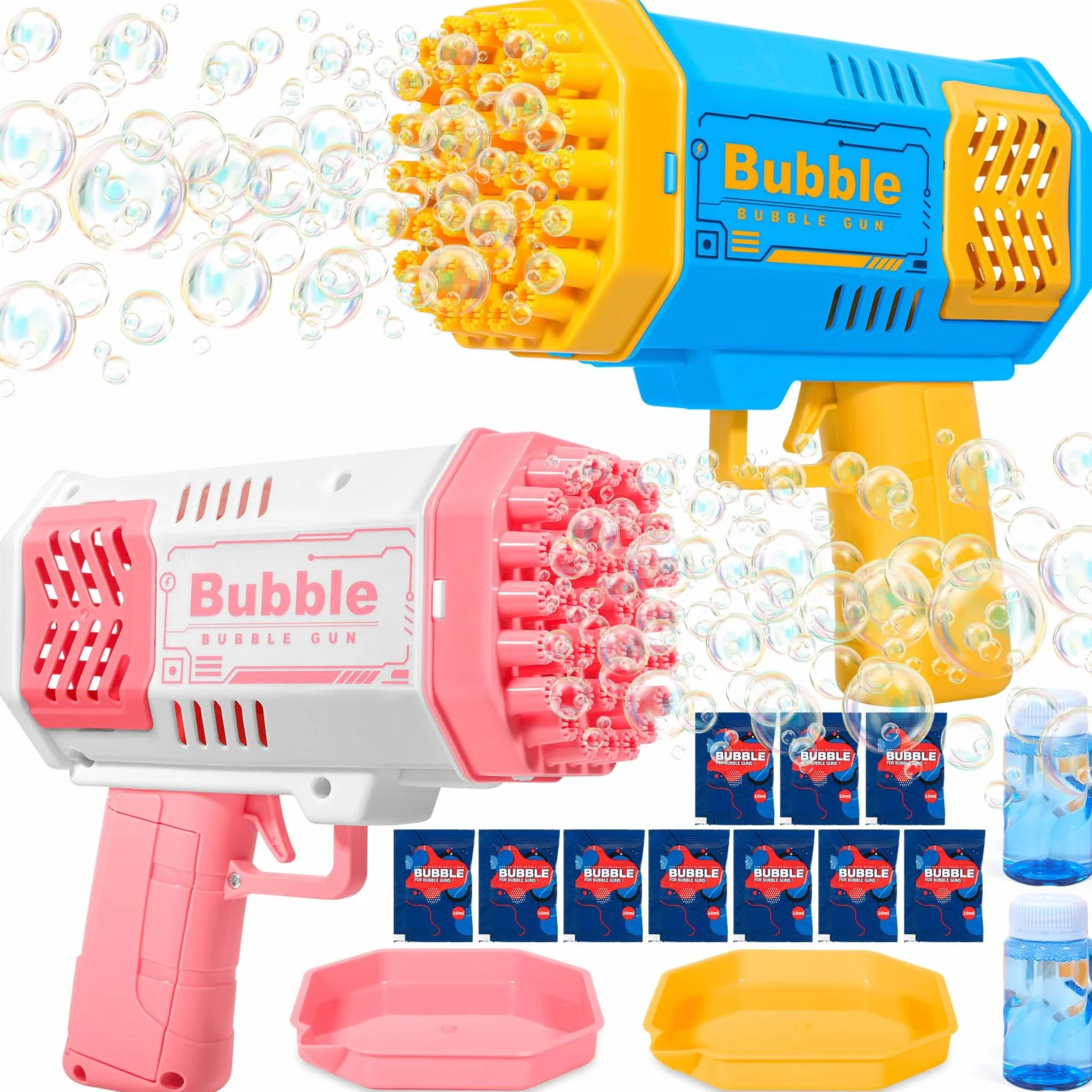Pistola de Burbujas para Niños, Automática Máquina de Burbujas de Jabón 10000+ Pompas/Min, Máquina Automática de Burbujas Silencioso con Luces para Fiestas Verano Al Aire Libre Regalo Boda
