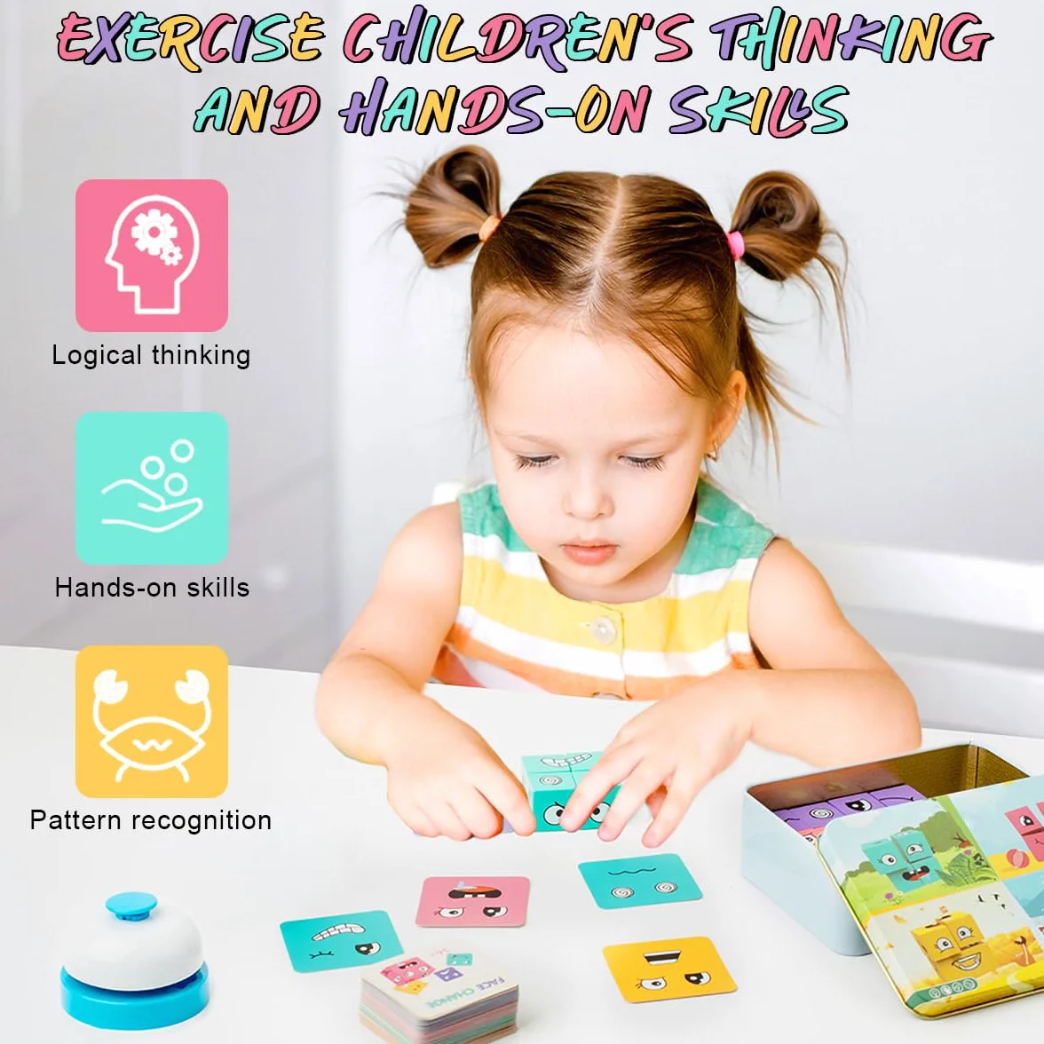 Cubo de Que Cambia la Cara, Juguete de Rompecabezas Montessori, Rompecabezas de Cubo de de Madera, Juego de 3D para niños de 3 años en adelante (con Campana)