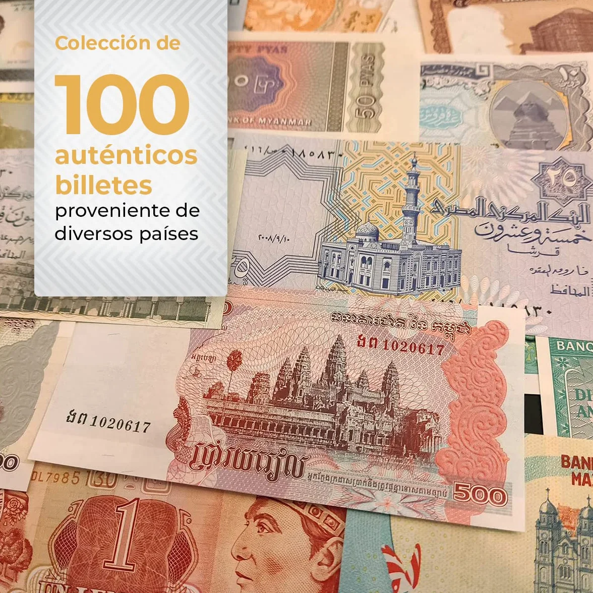 IMPACTO COLECCIONABLES | Colección de 100 Billetes Auténticos del Mundo - Sin Repeticiones, Desmonetizados y de Diversos Países | Ideal para Coleccionistas, Incluye Certificado de Autenticidad
