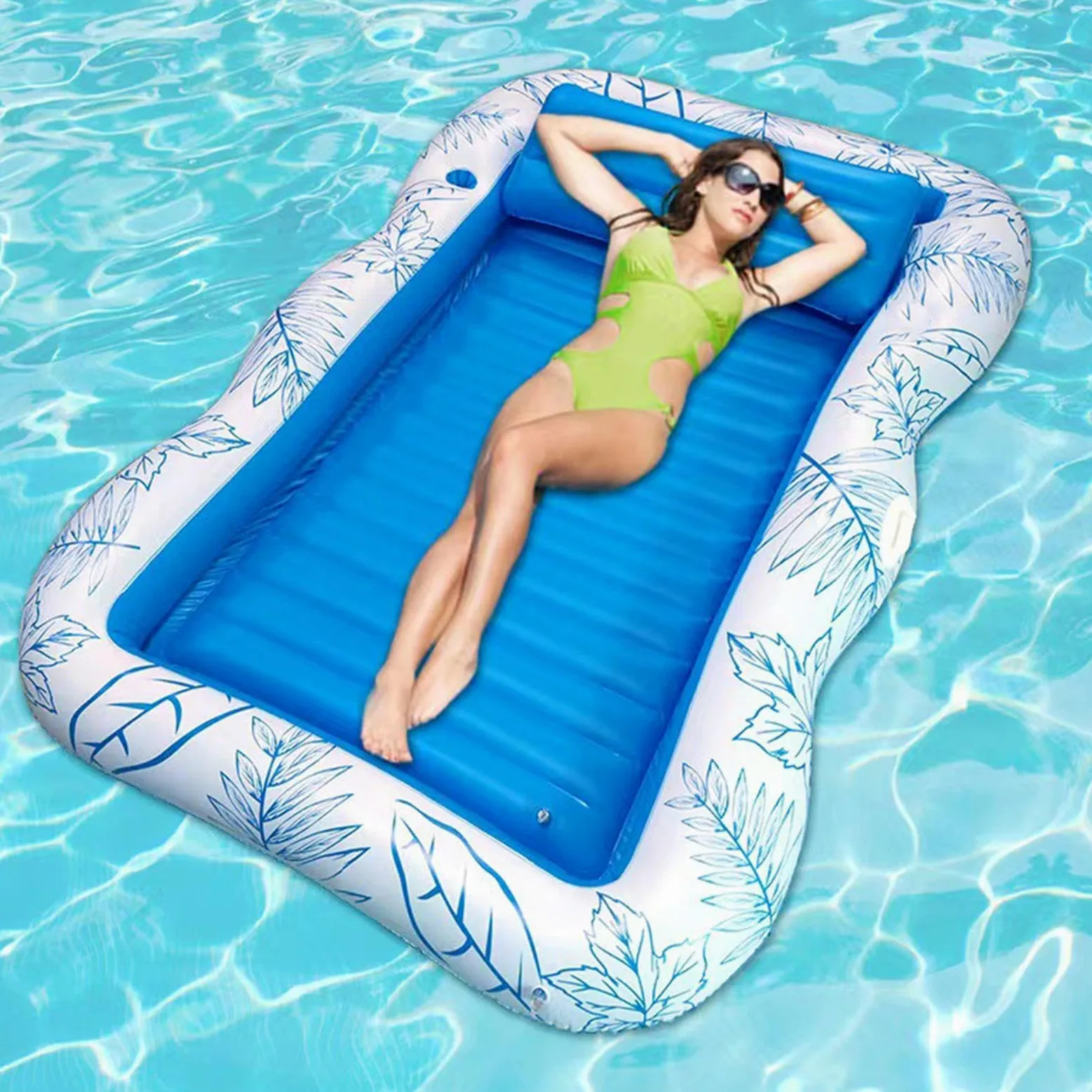 Balsa de piscina al aire libre: colchón de natación inflable de 120 x 190 cm, silla de adulto con portavasos incorporado, silla de piscina flotante para mayor comodidad | Raft de aire para playa lago
