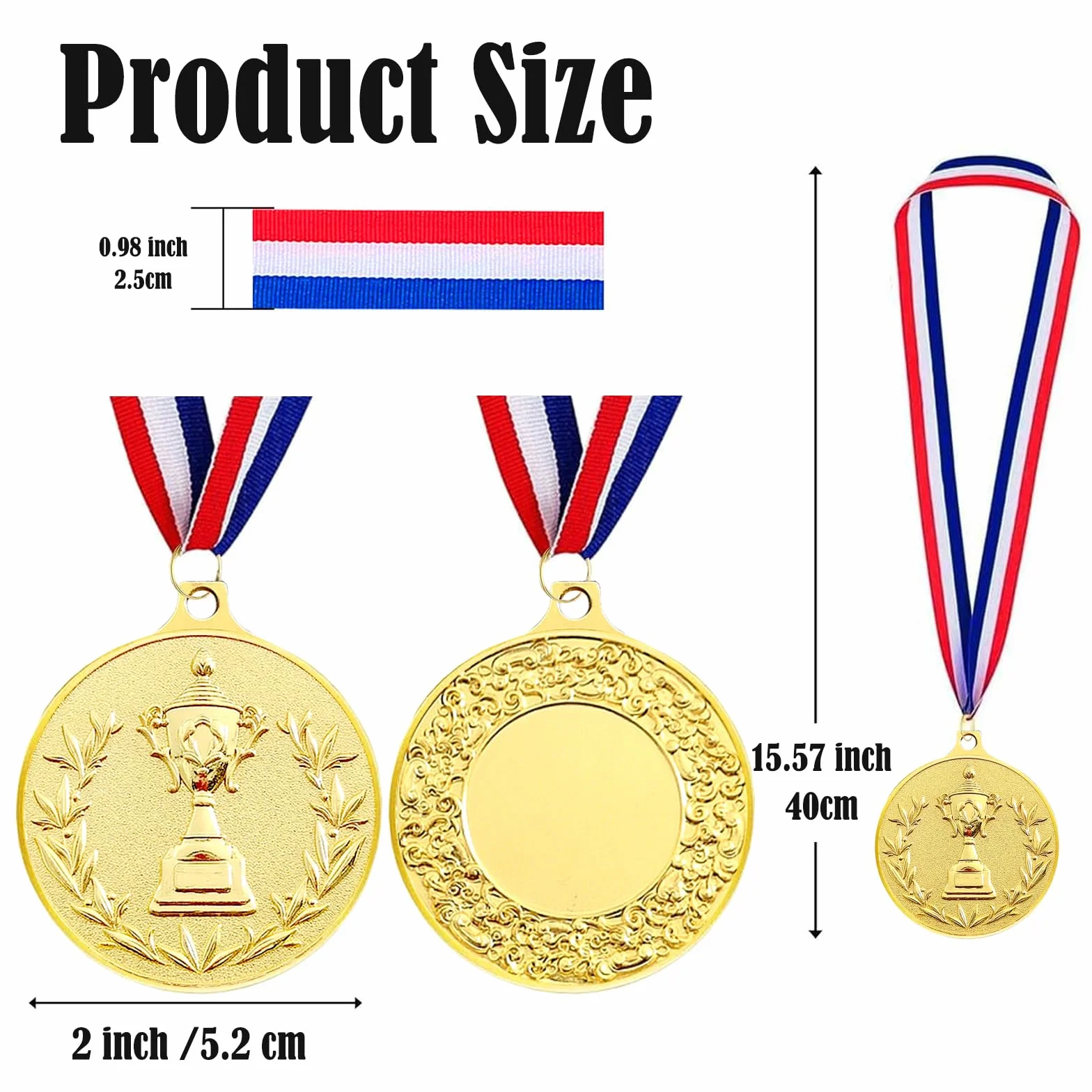 Medallas de Metal 5.0cm, Medallas de Oro Plata Bronce con Cintas para Premios Deportivos y Fiestas