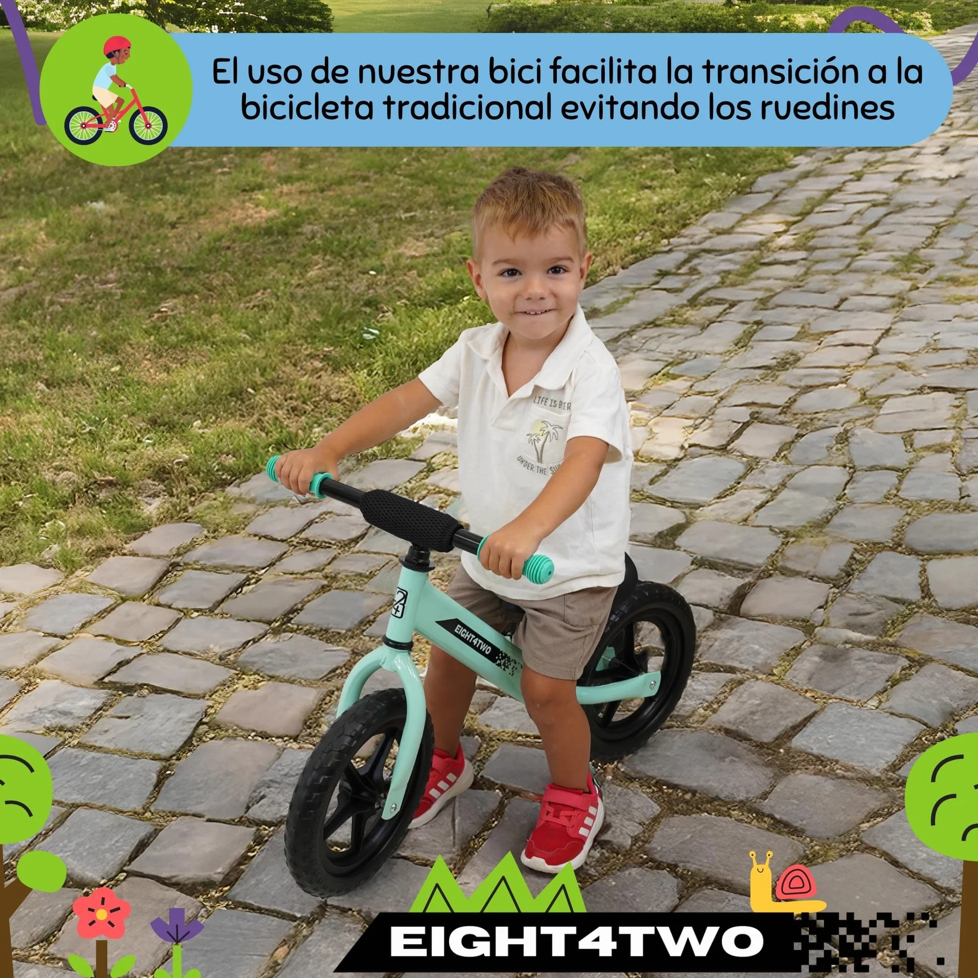 EIGHT4TWO Bicicleta sin Pedales para niño 2, 3, 4 y 5 años - Bici sin Pedales Ideal para Equilibrio - Juguetes para niños de 2, 3, 4 y 5 años.