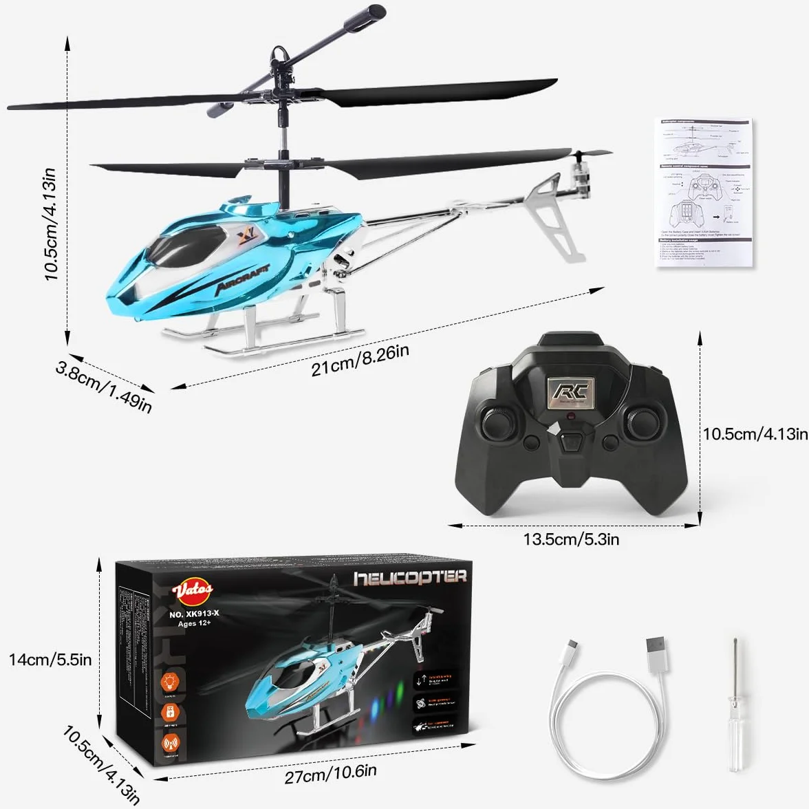 VATOS RC Helicóptero - Helicóptero teledirigido 2.4G con luz LED, Altura Fija, despegue con una Sola tecla, Aviones RC para Interiores Regalos de Fiesta Ideales para niños y niñas
