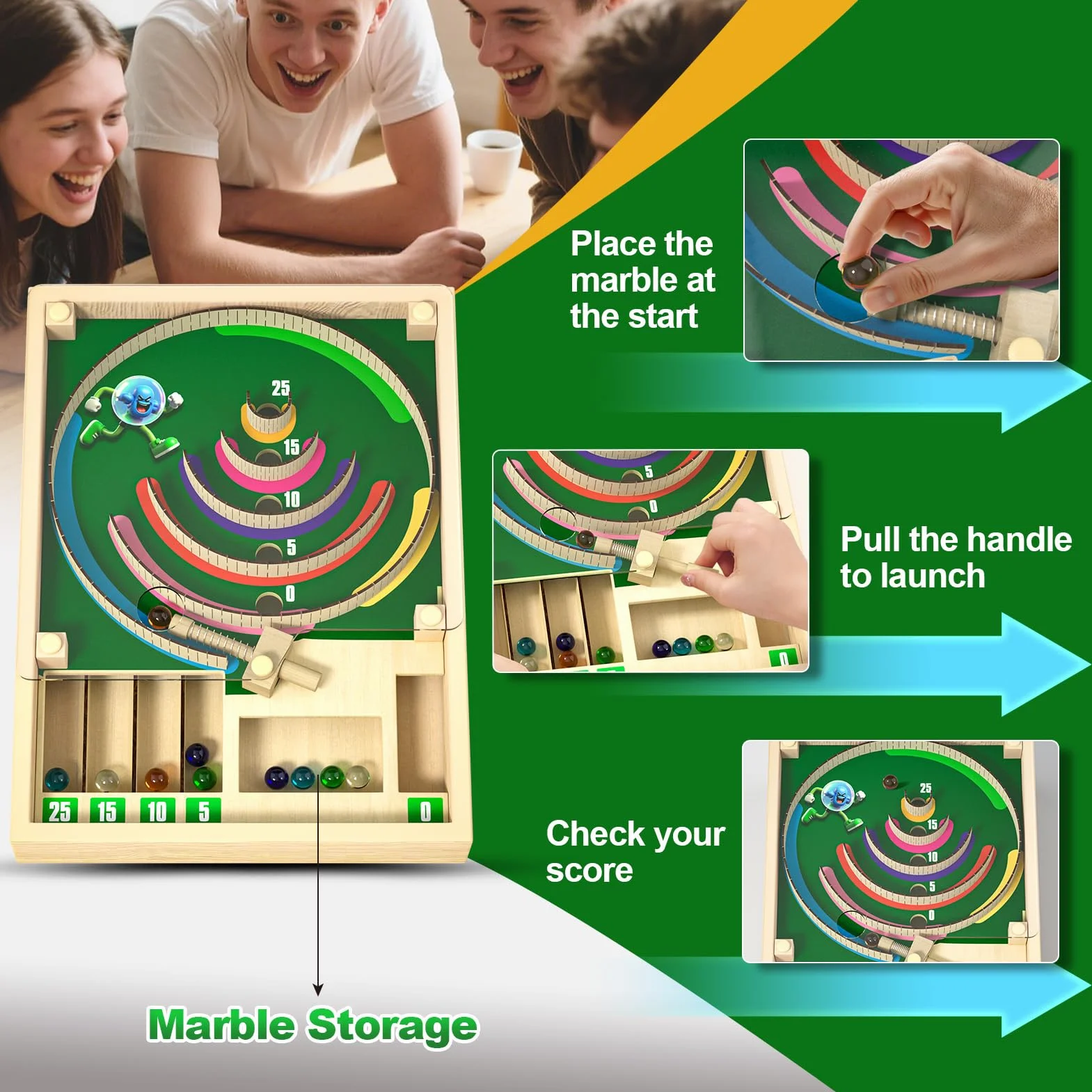 Uping Juegos de Mesa Niños 6 Años Juegos de Mesa Adulto, Juguetes de Habilidad con Canicas y Puntuación de Madera Regalo para Niño 6 Años o Más