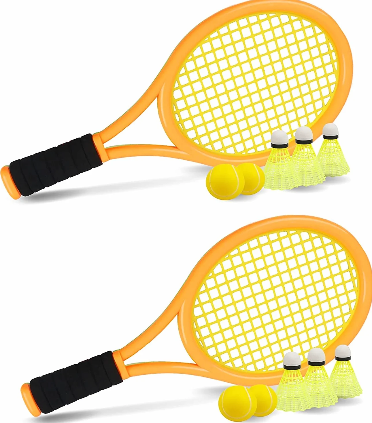 Juego de Raquetas de Tenis para niños, de 17 Pulgadas, con 4 Pelotas Suaves y 6 Volantes de bádminton para niños pequeños, Deportes en Interiores y Exteriores