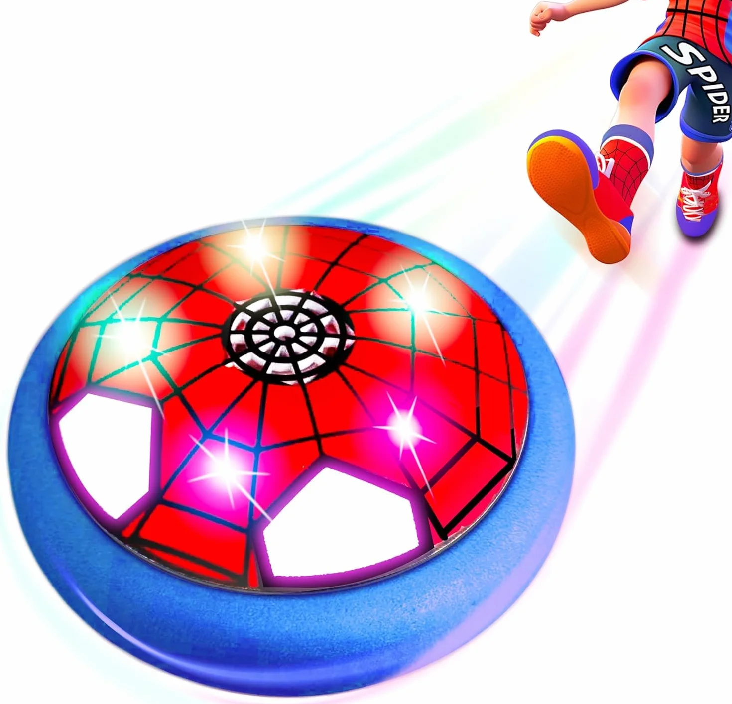 Spider Balón Fútbol Flotant, Air Power Fútbol con Luces LED, Juguetes de Football para Niños 3 4 5 6 Años, Regalo Niño Niña 3-12 Años, Juegos de Exterior e Interior Niño