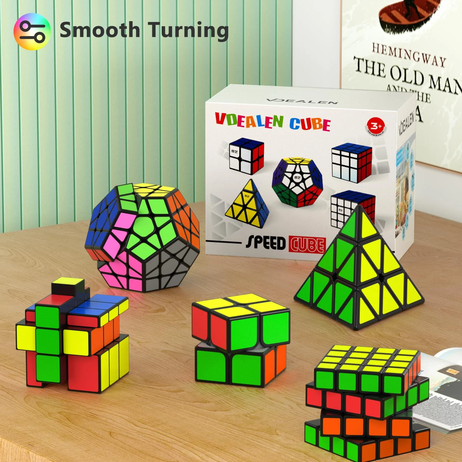 Vdealen Cubos de Velocidad,Juego de Cubos de Velocidad de 2x2 4x4 Pirámide Megaminx Mirror Cube Smooth Pegatinas,Cubo Mágico Liso Colección de Rompecabezas