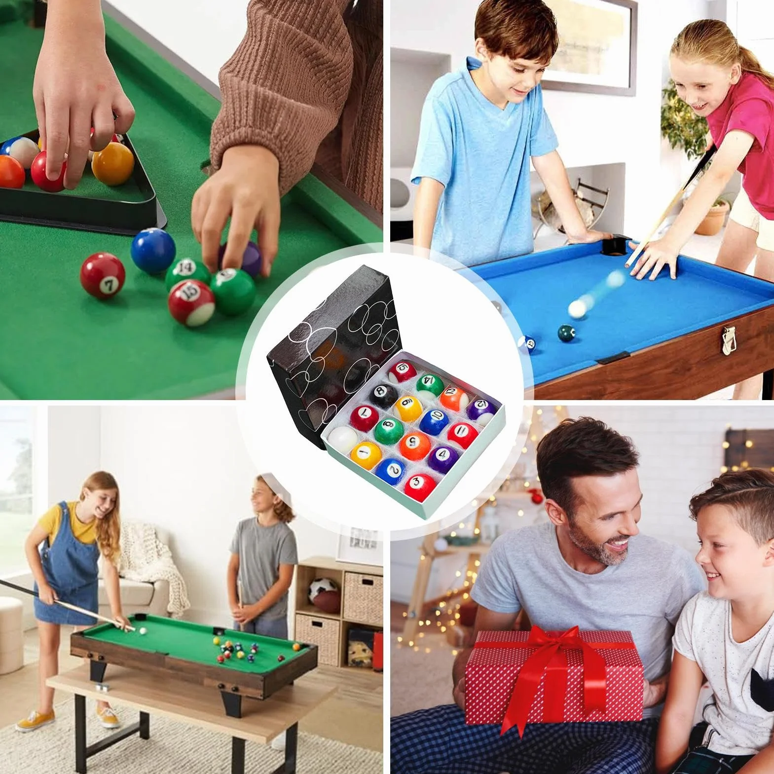 Bolas de Billar 16 Piezas Juego Portátil para Niños Mesa Interior y Exterior