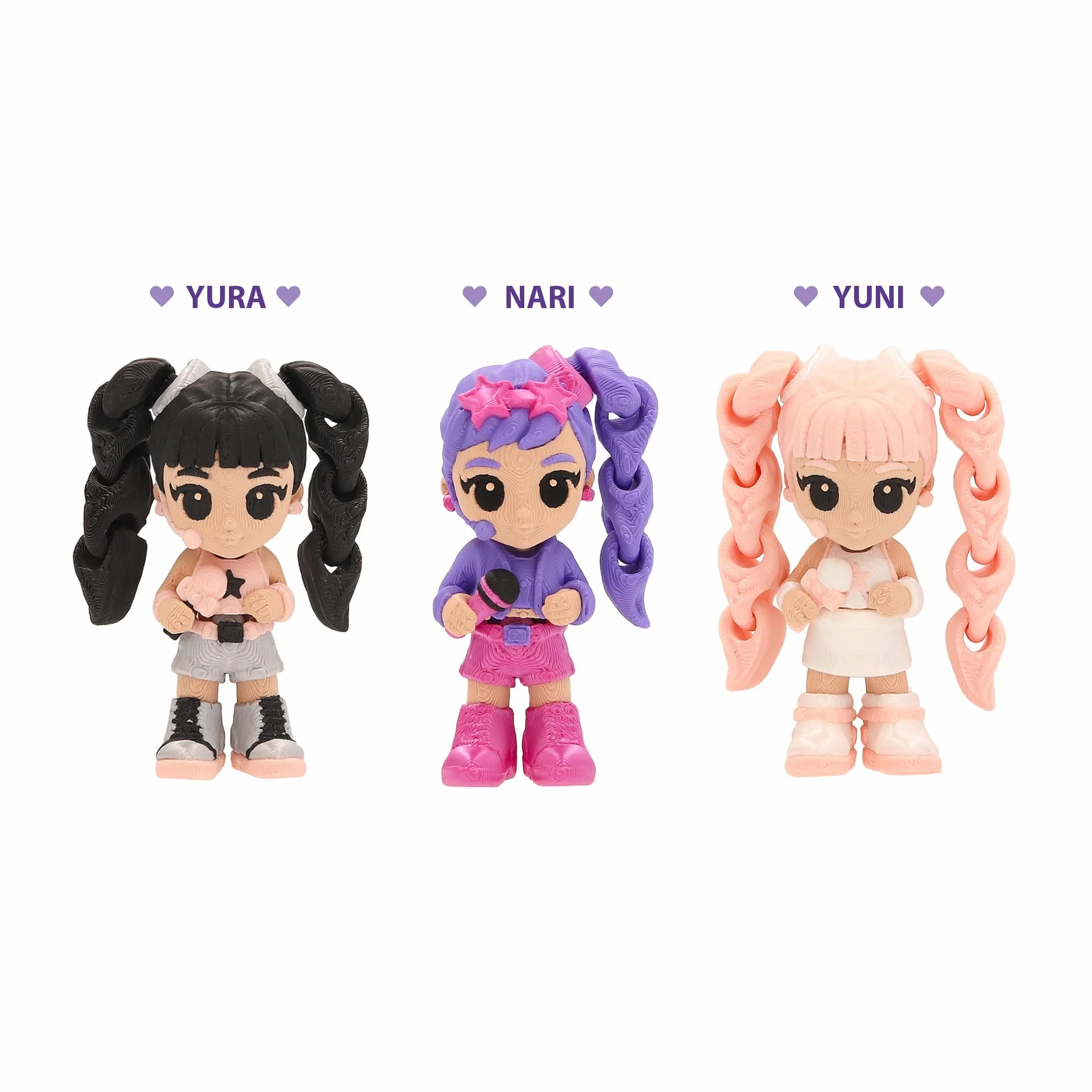 K-POP IDOL PALZ 3D Pack de 3 Yura, Nari, Yuni Figuras Coleccionables Altamente Articuladas con Cabello Intercambiable Juguete para Niños a Partir de 3 Años