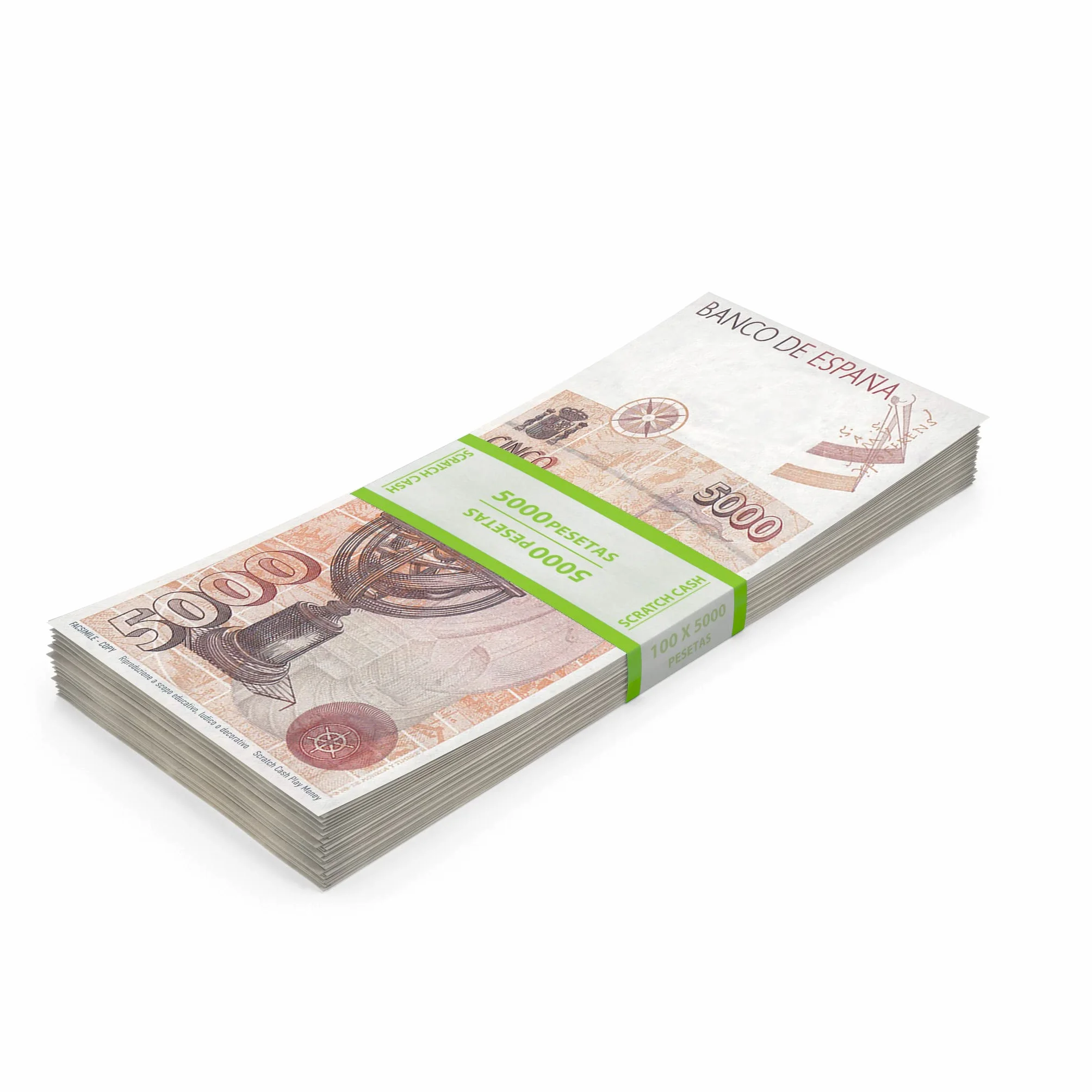 Scratch Cash 100 x ₧ 5.000 Pesetas Dinero para Jugar (Tamaño Real)