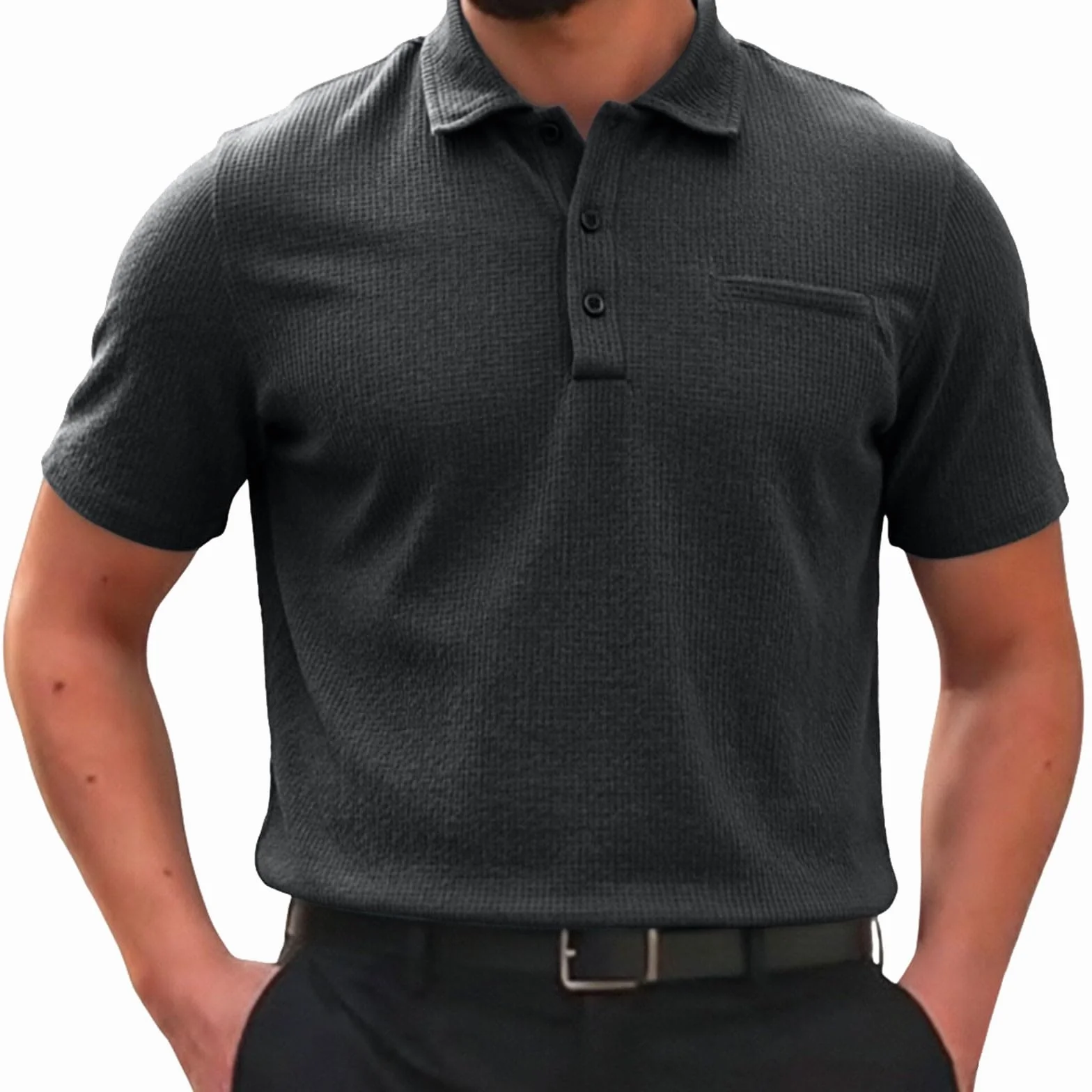 Polo Breeze para Hombre con Ajuste para Barriga Cervecera, Elástica, Secado Rápido, Manga Corta Cuello Texturizado para Golf y Casual