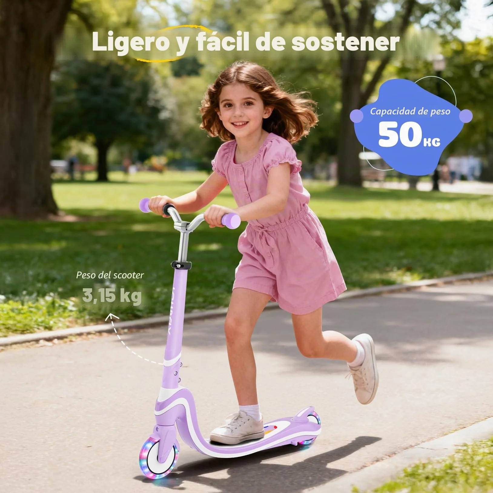 TONBUX Patinete Niños de 3 a 12 Años con Cubierta Iluminada y Ruedas de Poliuretano, 3 Niveles de Altura Ajustable con Soporte, Ligero, Patinete para Niños de 3 Años