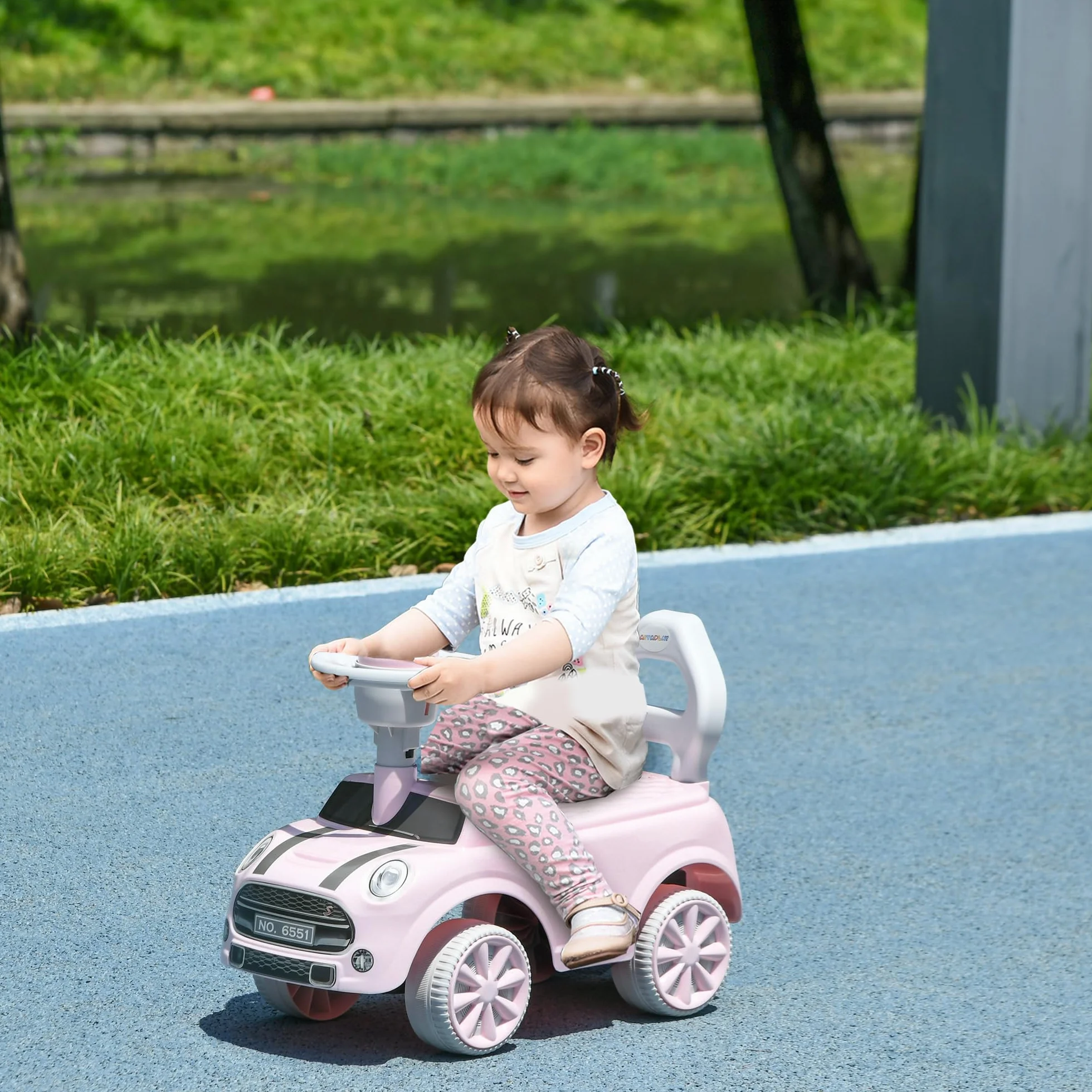 AIYAPLAY Correpasillos para Bebés de 18 a 36 Meses Coche Correpasillos con Volante Bocina y Sistema de Antivuelco Carga 25 kg 53x25x35 cm Rosa