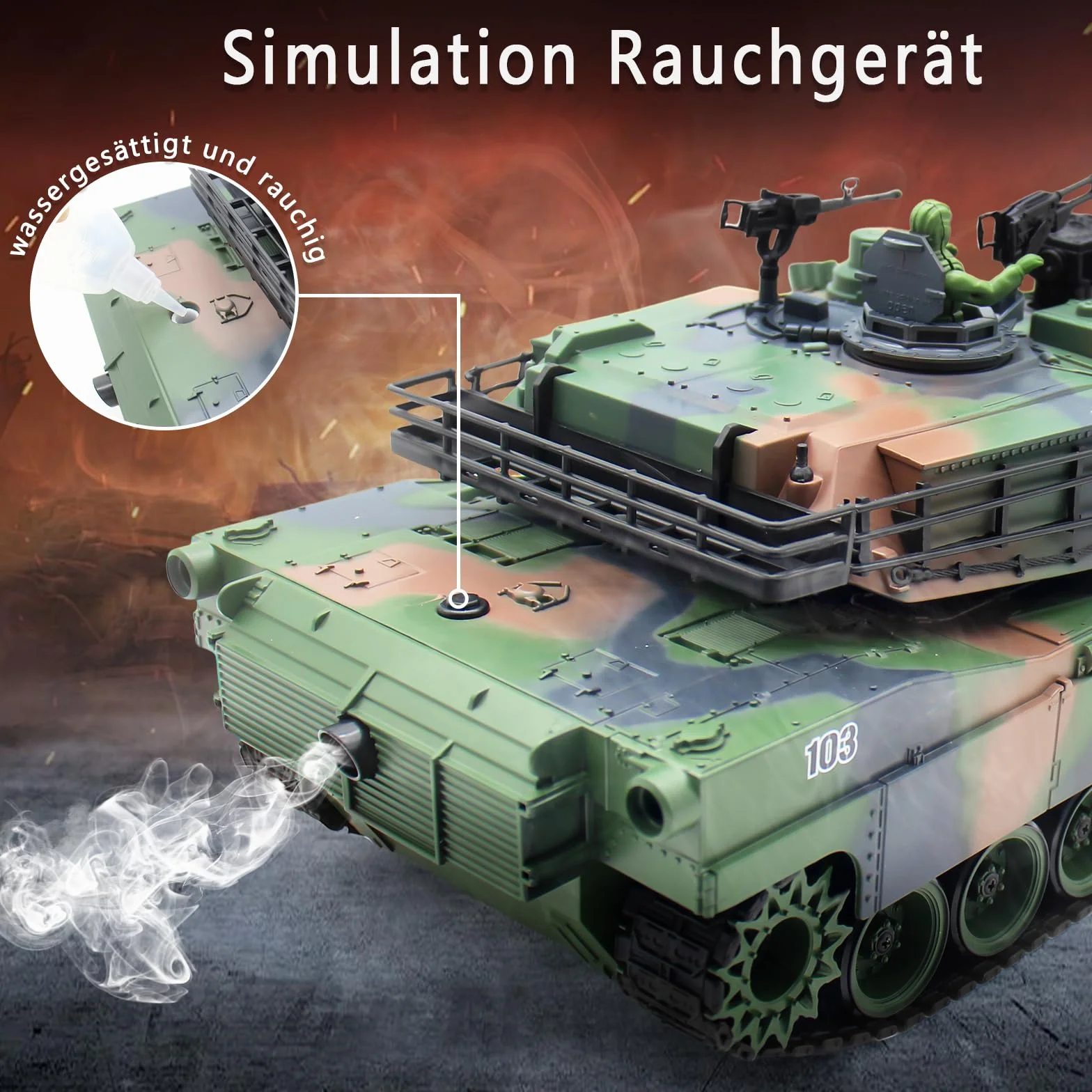1/18 RC Tanque, M412 Main Main Control Remoto Panzer-Modellspielzeug 15CH Battle Army Tank Licht Humo Sound,Militares RC Vehículo para adultos y niños que dispara BBS y bombas de agua