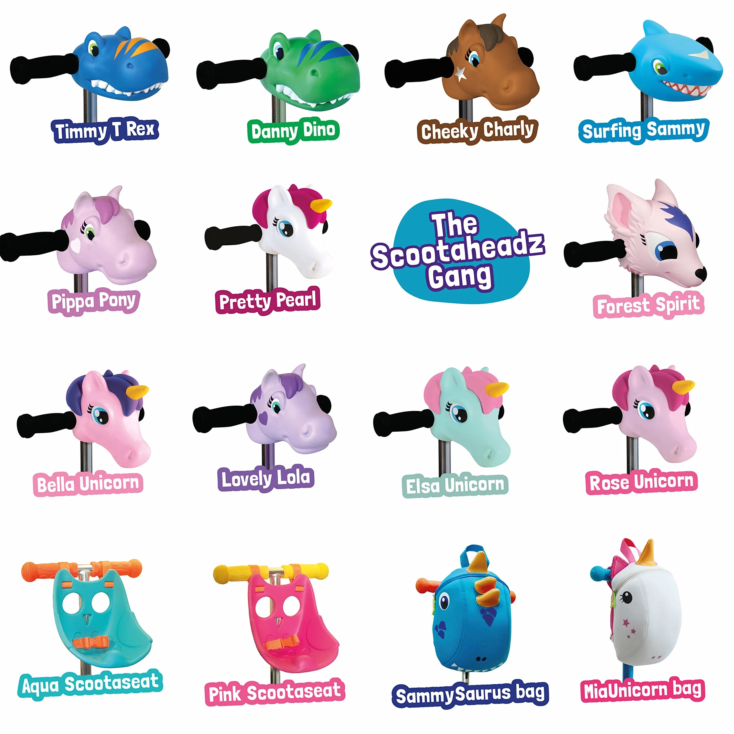Scootaheadz - Cabeza de Unicornio para Patinete - Accesorios para Patinete Infantil - Regalo para Niñas - Se Adapta a la mayoría de los patinetes de 2 y 3 Ruedas para niños -Rosa Claro