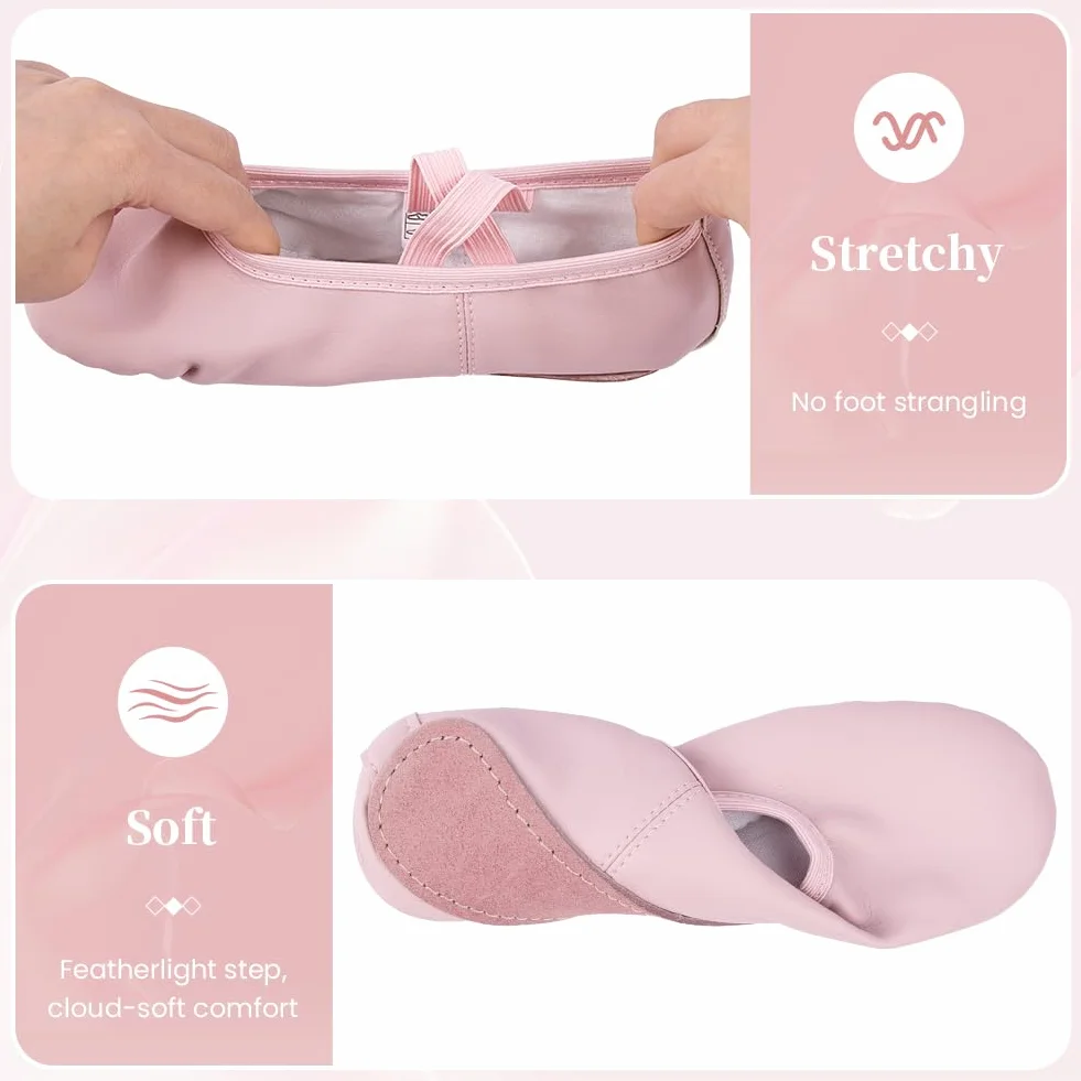 Zapatillas Ballet Niña, Zapatos de Danza Cuero Rosa, Suela de Cuero