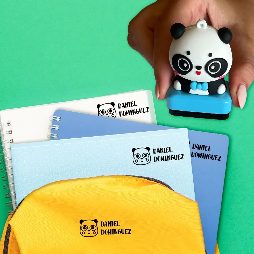 Transparent Gift Sello Personalizado para Ropa Infantil con Nombre Muñecos Animales. Sellos Personalizados Ropa Niños. Sello para Marcar. Tinta Negra Resistente al Agua. Regalos de Vuelta al Cole