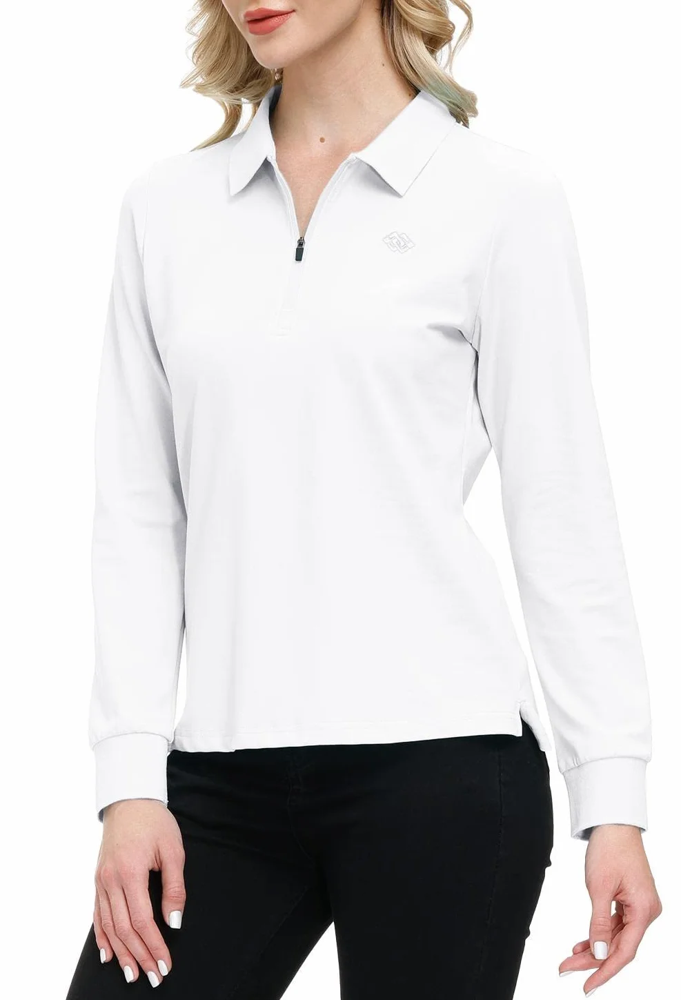 Mujer Polo Algodón Manga Larga Cremallera Camiseta Golf Trabajo