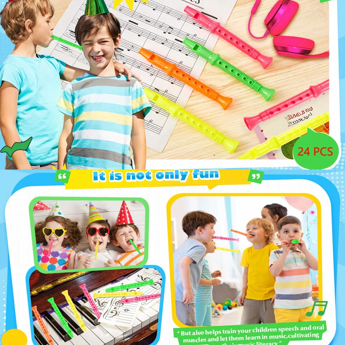 24 Piezas Instrumento para Flauta Dulce para Niños, Flautas de Plástico 6 Orificios, Flauta Musical, Instrumentos Musicales, Juguete para Fiesta Música, Favores Fiesta para Niños, Regalo Rellenos Bols