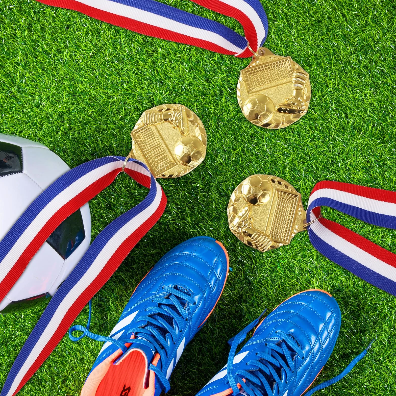 Medallas de Metal Dorado para Fútbol, Paquete de 12 con Cinta para el Cuello