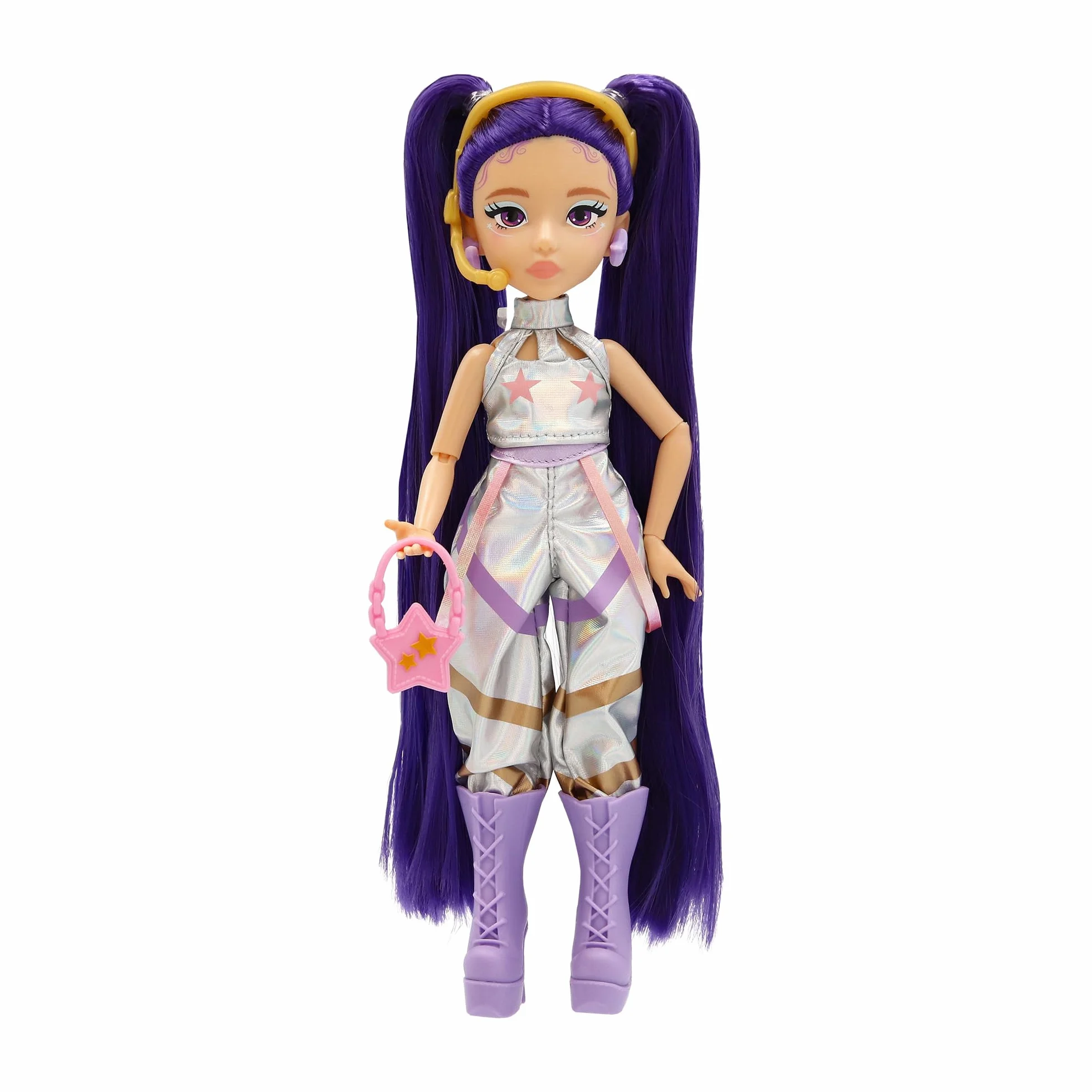 K-POP IDOL Muñeca Mina Fashion Doll Estilo K-Pop Starlight, Cabello Morado con Coletas, 3 Accesorios