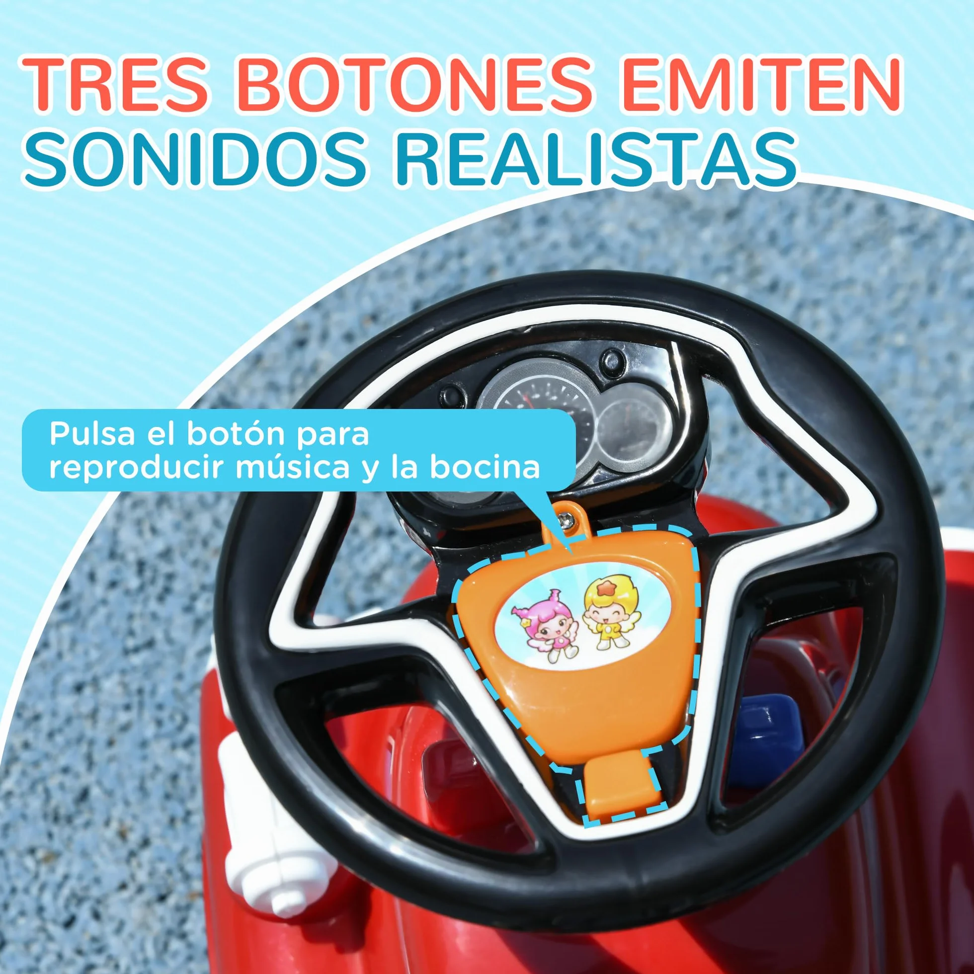AIYAPLAY Coche Correpasillos para Niños de 18-36 Meses, Diseño de Camión de Bomberos, Correpasillos con 3 Luces, Música, Compartimento de Almacenaje y Volante, 49x24x42 cm, Rojo