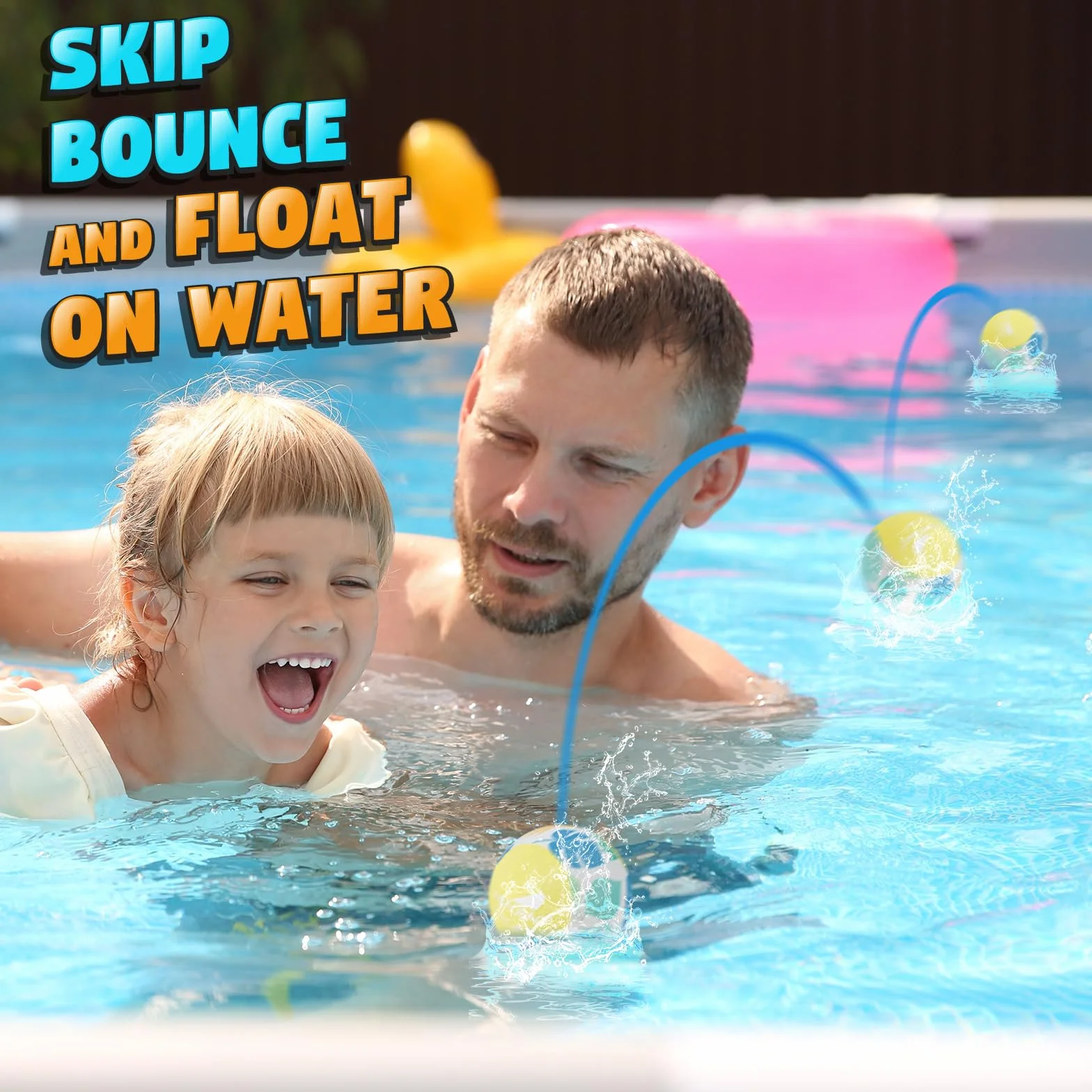 Pelota de Agua Que Rebota 2 PCS Ø55mm, Pelotas Saltarinas para Piscina y Playa, Reutilizables de Secado Rápido con Funda de Lycra, Juegos de Verano para Niños y Adultos (Amarillo + Azul)