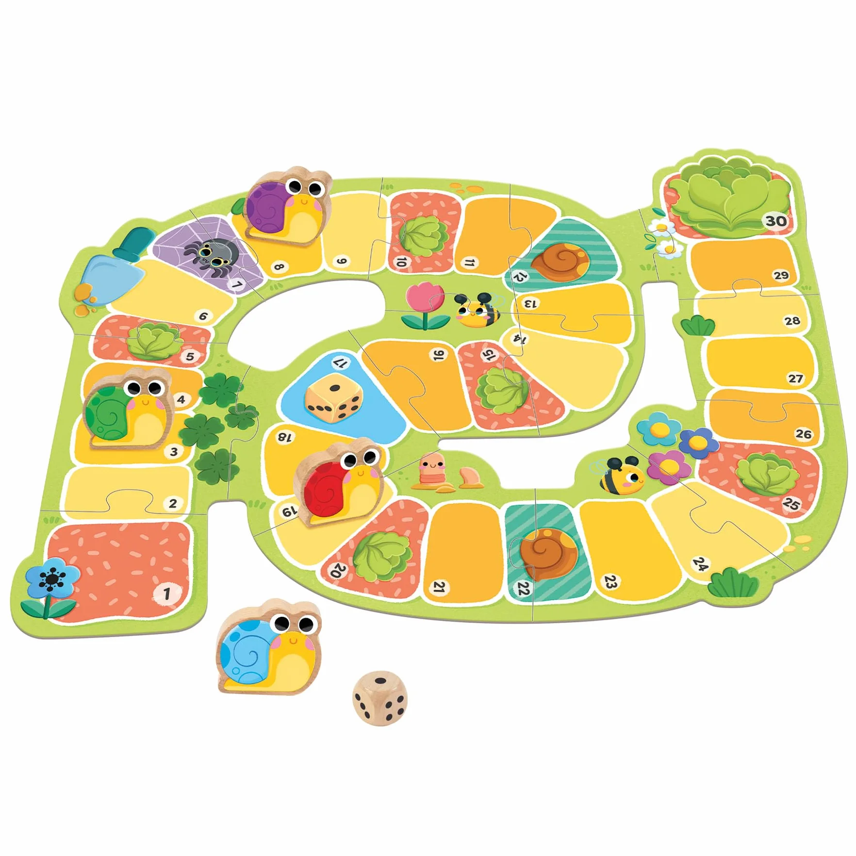 Goula Snail Race – Carrera de Caracoles, Juego de Mesa para Niños a Partir de 3 Años – Cooperativo o Competitivo con Figuras de Madera y Dado – Aprendizaje de Números y Estrategia para Niñas y Niños
