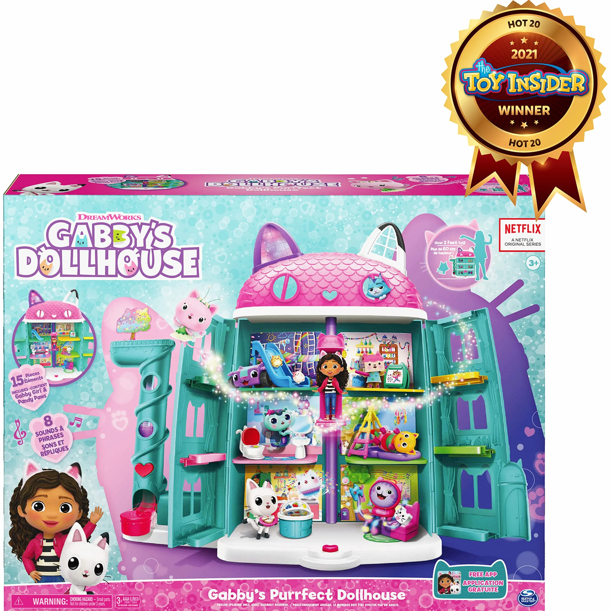 LA CASA DE MUÑECAS DE GABBY - La Casa de Muñecas de Gabby's Dollhouse con 2 Figuras, 8 Muebles, 3 Accesorios, 2 Cajas Sorpresa y Sonidos - 6060414 - Juguetes Niñas 3 años + - Regalo Niña 3 años +