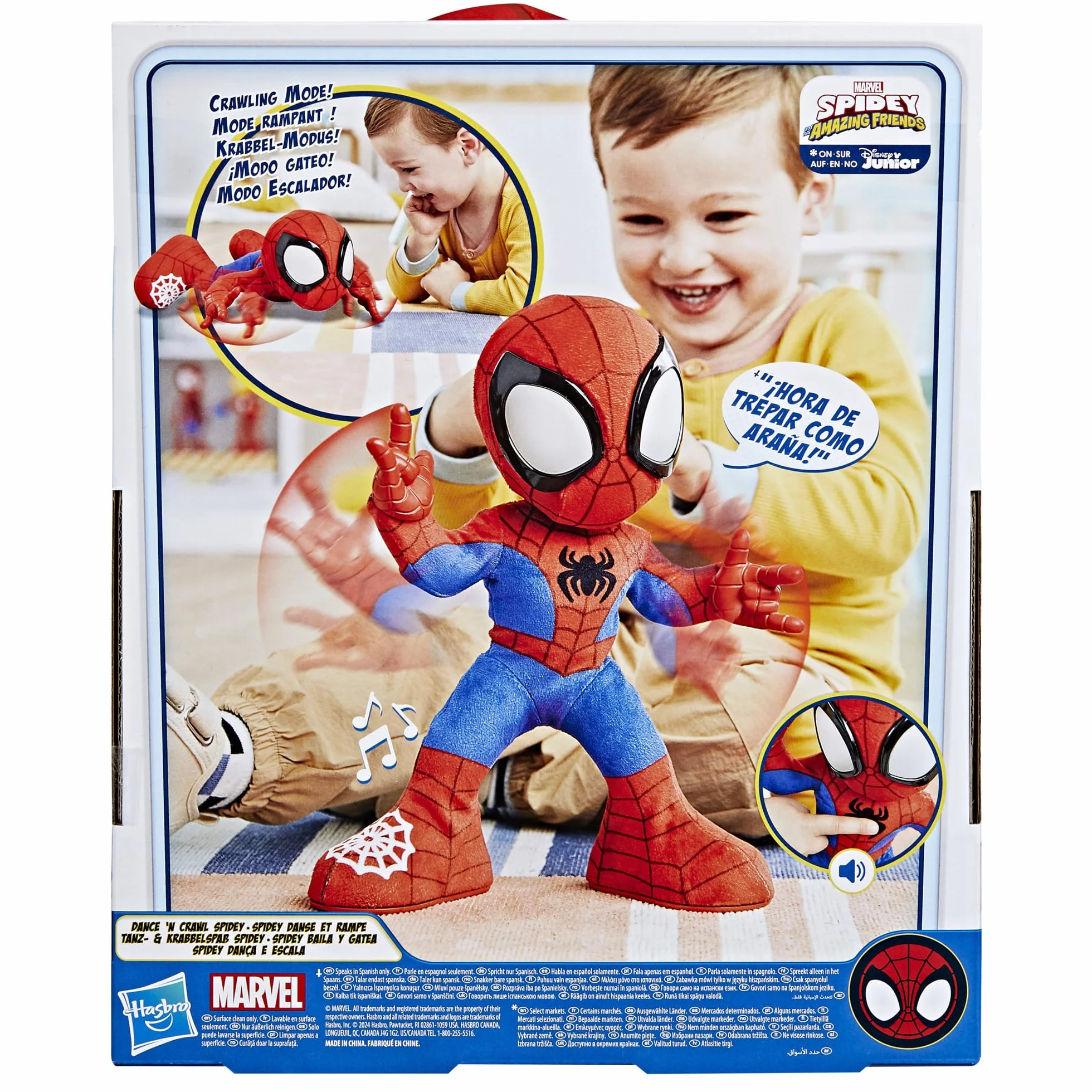 Spidey and His Amazing Friends Marvel Spidey Baila y Gatea - Muñeco de Peluche Interactivo - Juguete de Superhéroe Versión en español - Spider-Man con Reproducción de Sonido