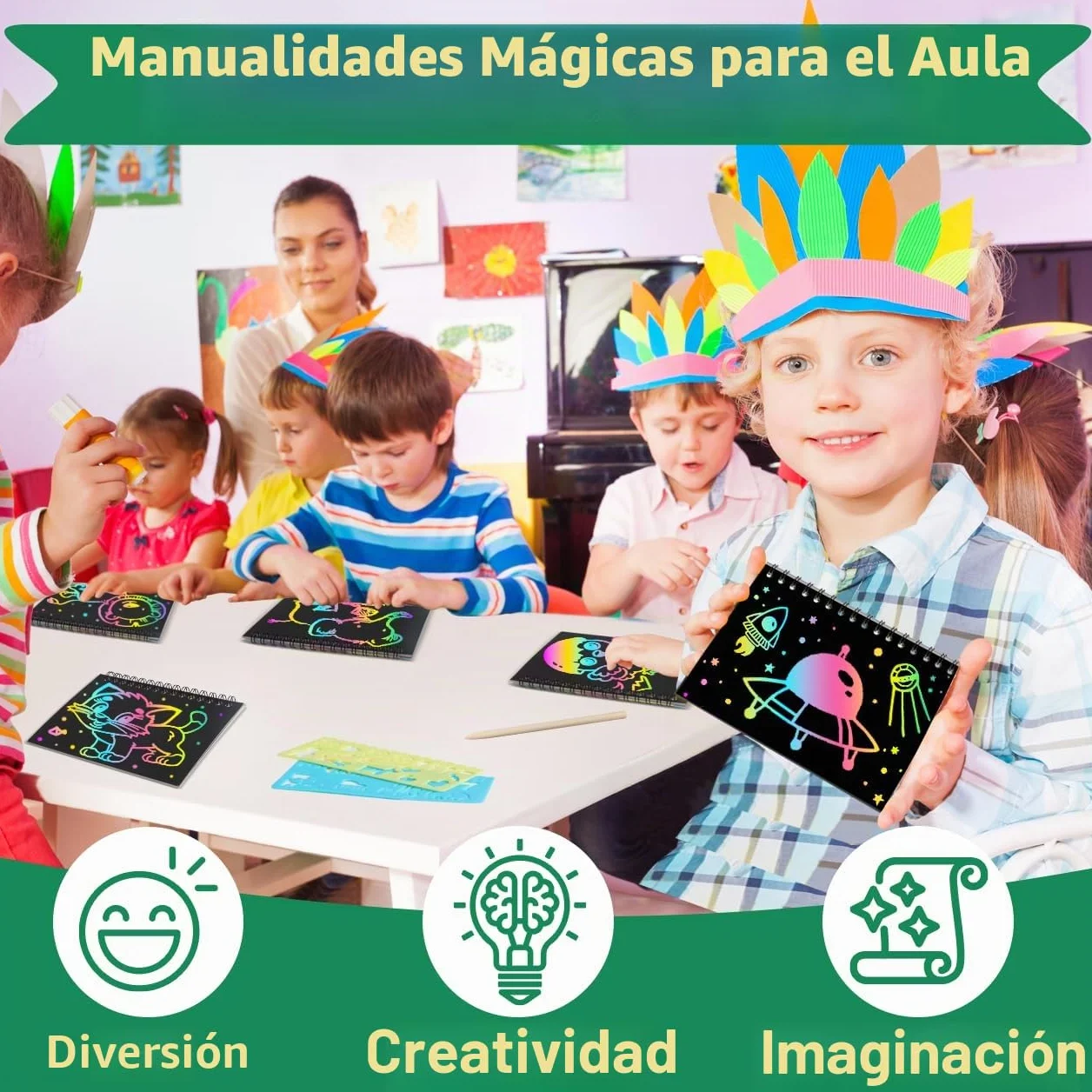 ZMLM 24 Libros Scratch Art Manualidades Kit con Plantilla y Lápiz de Madera, Regalos Cumpleaños Niños 3 a 12 Años