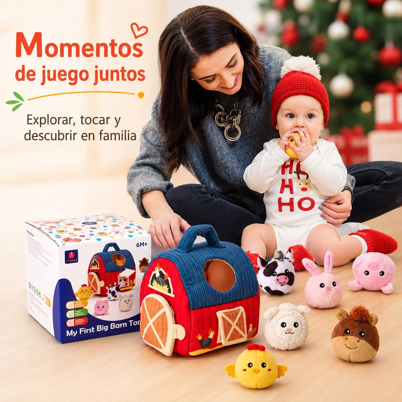 hahaland Juguetes Bebes 6-12 Meses - Animales Granja Montessori Juguetes Niños 1 año - Juguete Interactivo Sensorial Blandito Regalo Bebe 6 9 12 Meses Niño Niña