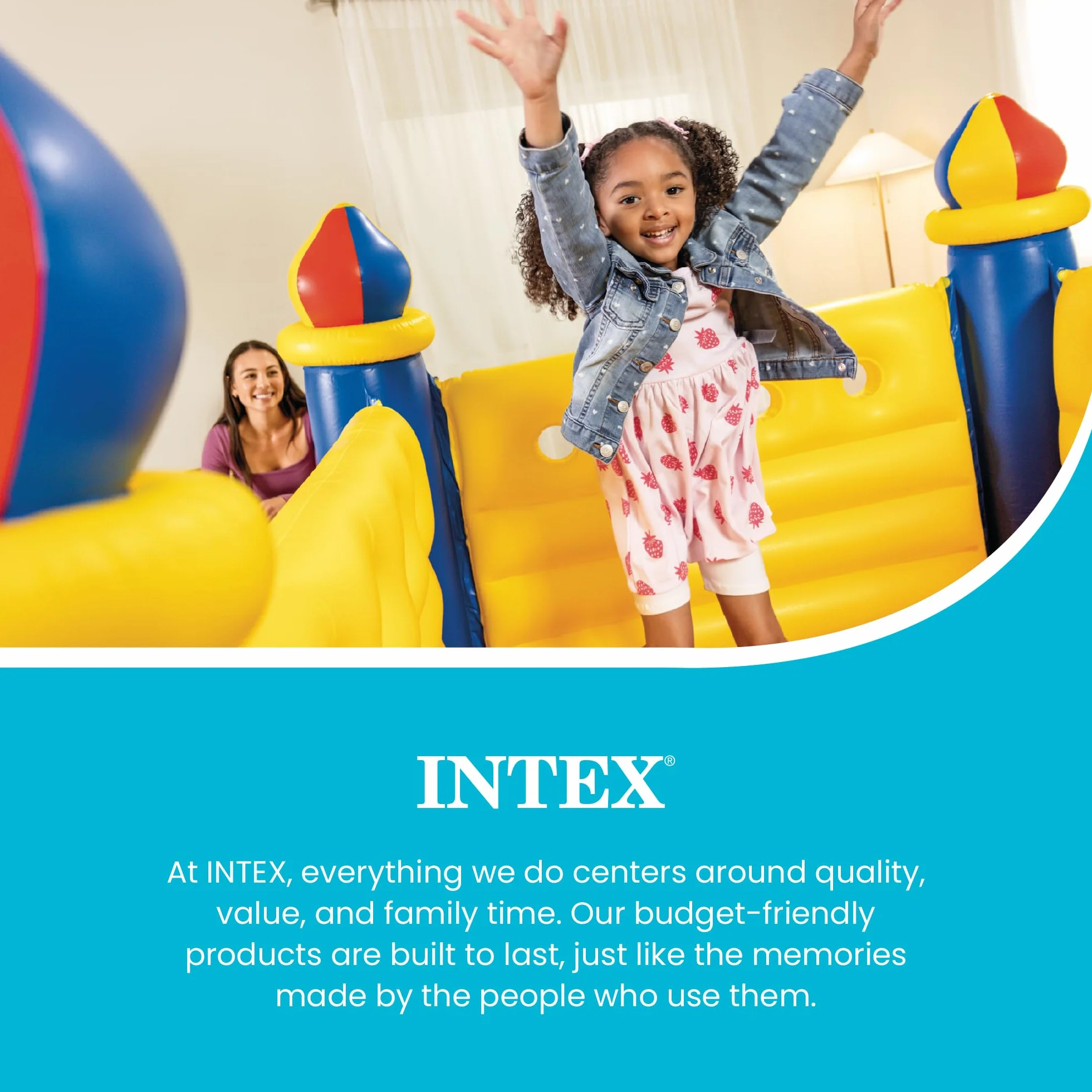 Intex 48259NP - Castillo hinchable INTEX, 175x175x135 cm, suelo hinchable, Para 2 niños, Peso máximo 45 Kg, Color rojo, amarillo y azul, Castillos hinchables infantiles