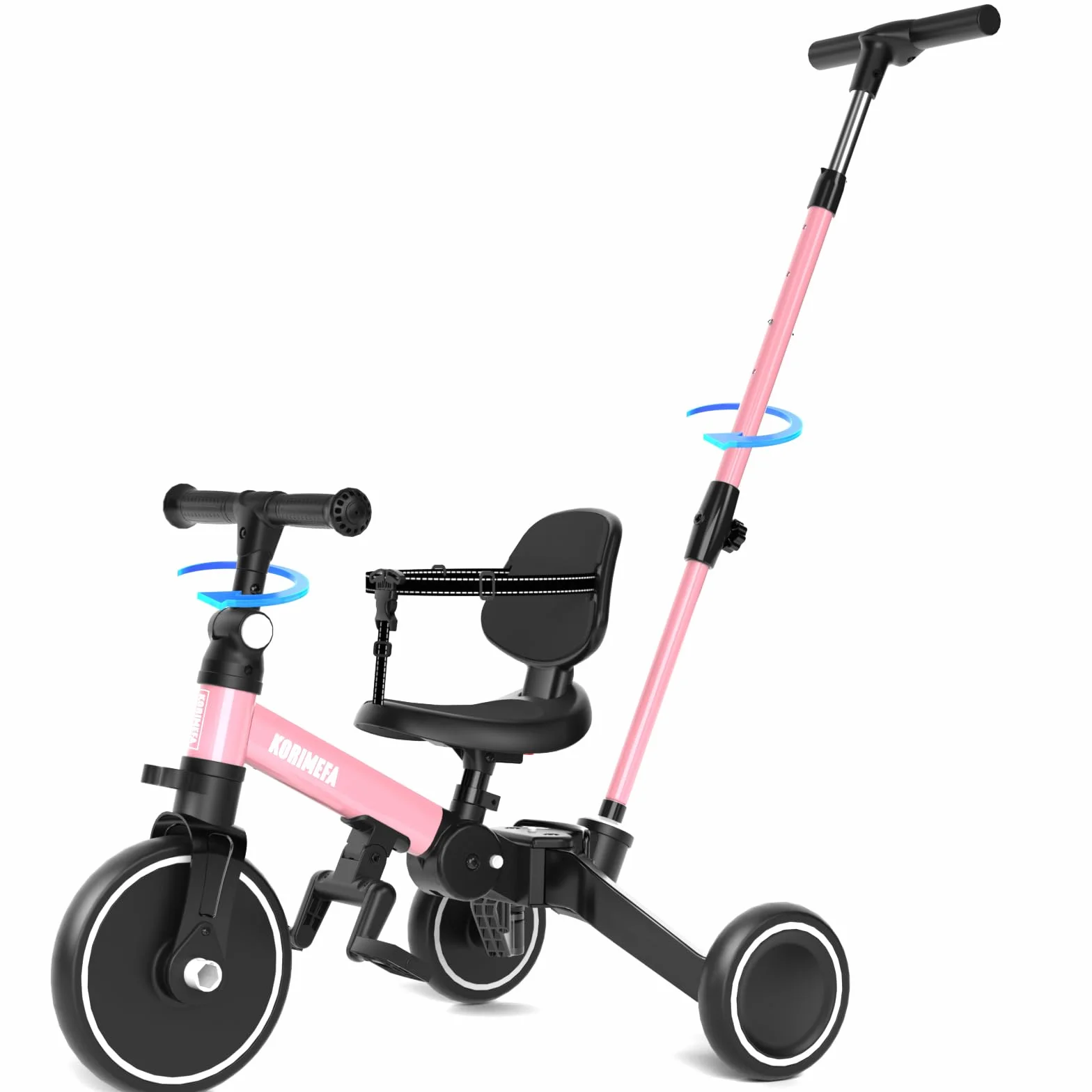 KORIMEFA Triciclos para Niños 6 en 1 Bici Multifunción, Triciclo de Equilibrio Plegable, Bicicleta, Carro de Equilibrio,Caminante Adecuado para niños de 1-4 años con Barra de Empuje Ajustable (Rosa)