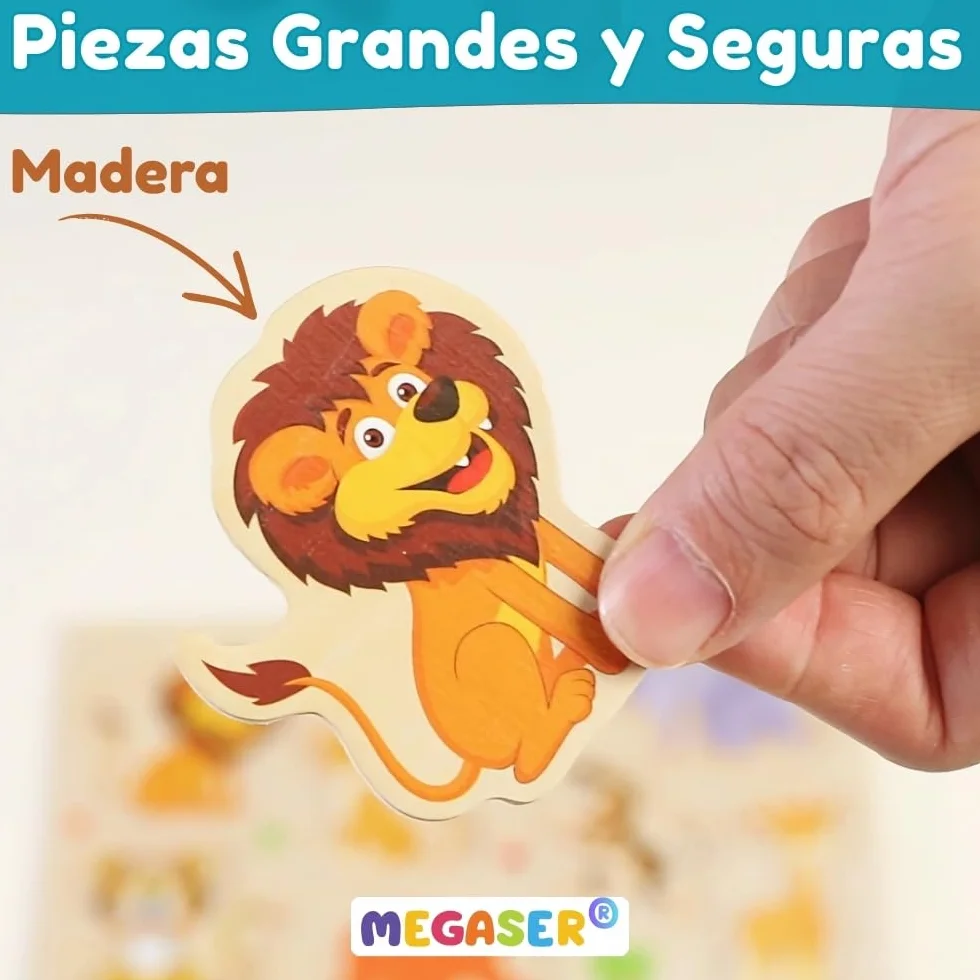Puzzle Madera Niños 1 2 3 años 24 Animales Coloridos Set 3 Puzzles