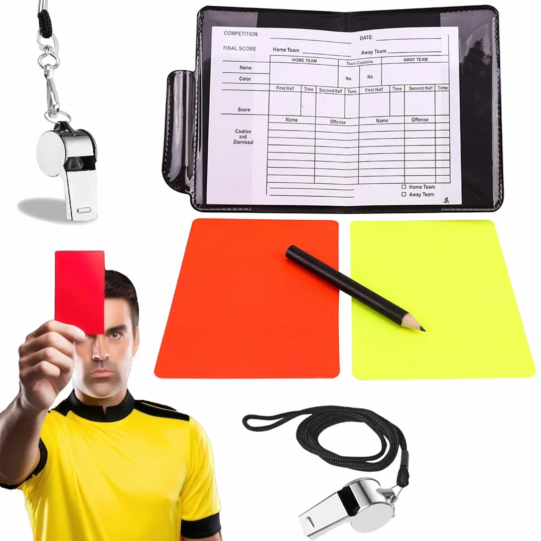 Kit de Tarjetas de Árbitro Roja y Amarilla con Silbato para Fútbol