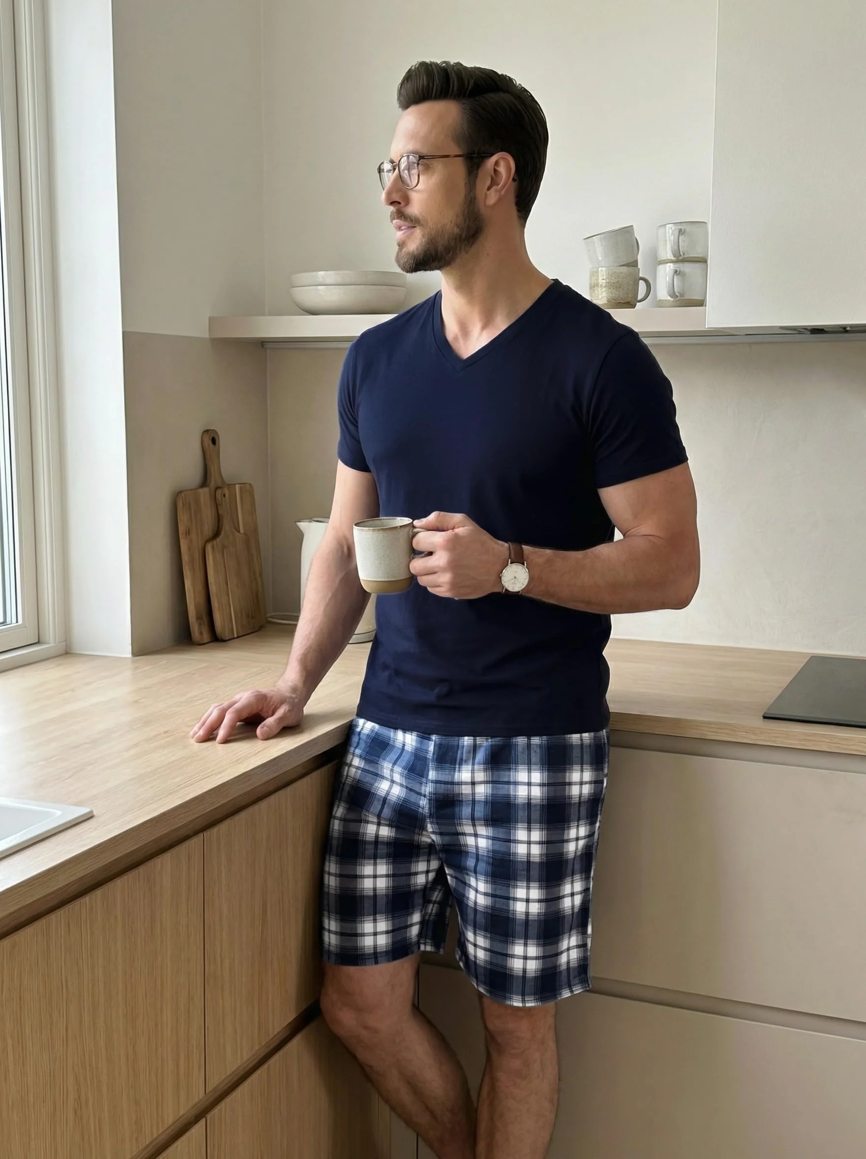 Bresdk Pijama Hombre Algodón Manga Corta Verano Conjunto de Pijamas Cortos