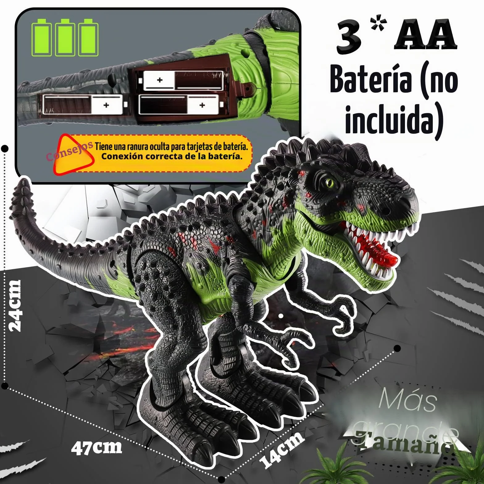 TOEY PLAY Dinosaurio Juguete Grande, Realistas Tiranosaurio Rex, Eléctrico Dinosaurios Juguetes con Sonido, Camina, Plástico Dino Figuras Regalos para Niños Niñas 3 Años (47 cm)