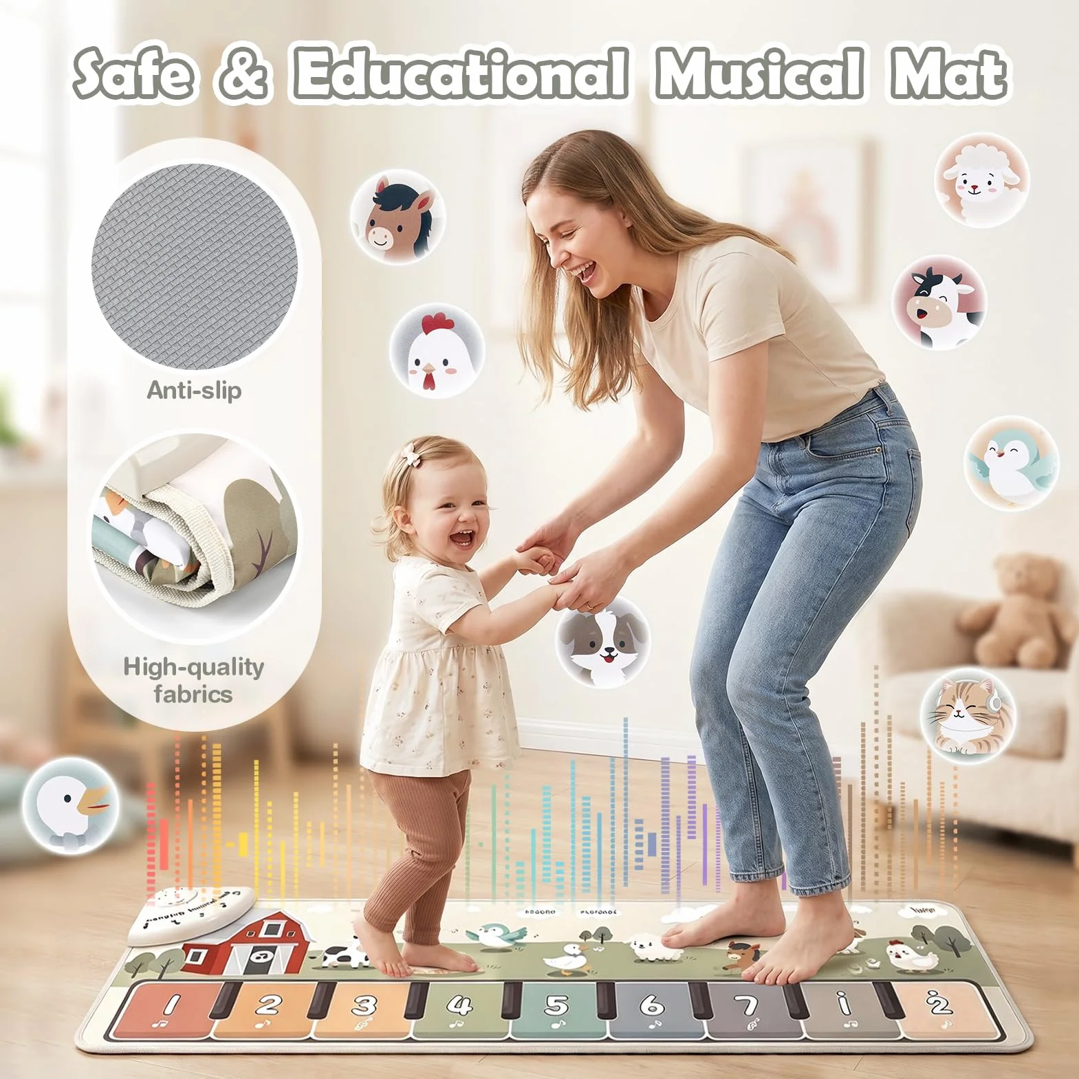 Baby Toys Musical Play Mat Toys for 1 2 3 Year Old Boys Girls, Piano Mat with 9 Piano Keyboard, Recording & Playback Function for Toddler Toys Baby Sensory Toys Baby Boy Girl Gifts