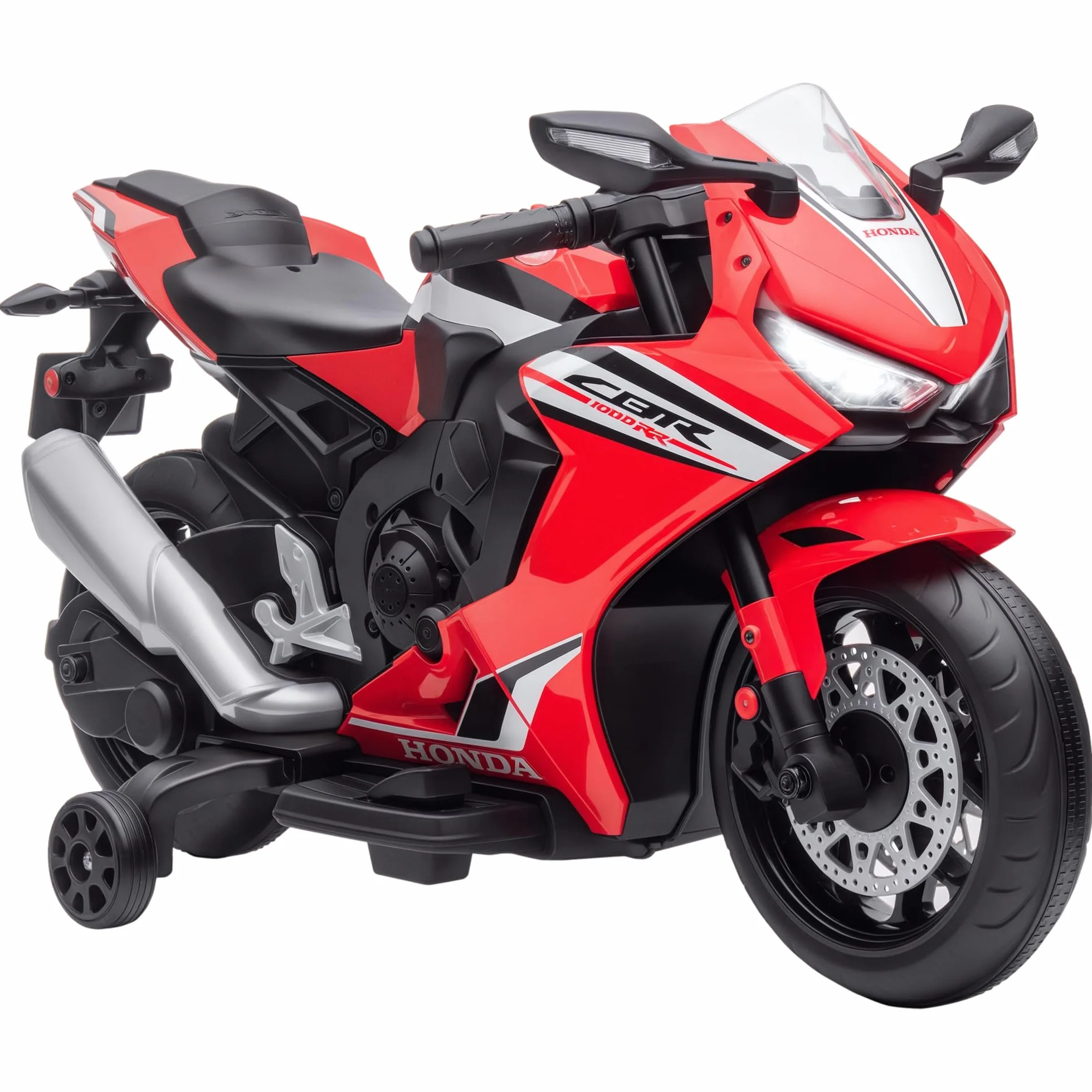 HOMCOM Moto Eléctrica con Licencia Honda para Niños de 3-5 Años Moto a Batería 6V con Faro Bocina Música y Ruedas Auxiliares Extraíbles Carga 30 kg 90x44x52 cm Rojo