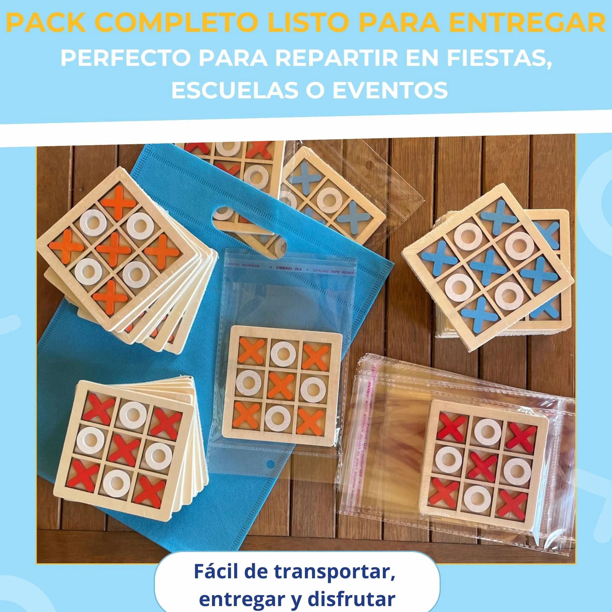 Pack 25 Juegos 3 en Raya de Madera Regalos Cumpleaños Niños Colegio