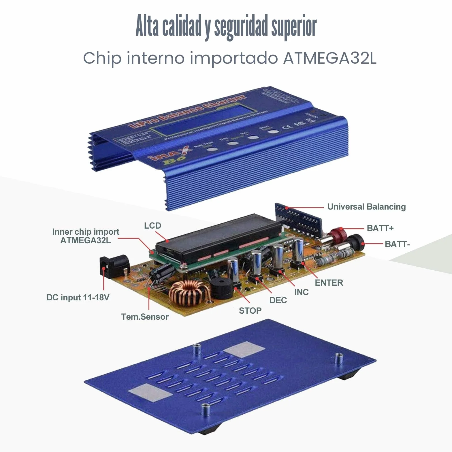 Cargador LiPo de 80 W 6A Balance Profesional Cargador de Alta Potencia para LiPo/Li-Ion/Life (1-6S), NiMH/NiCd (1-15S), Cargador RC de LED con Fuente de alimentación