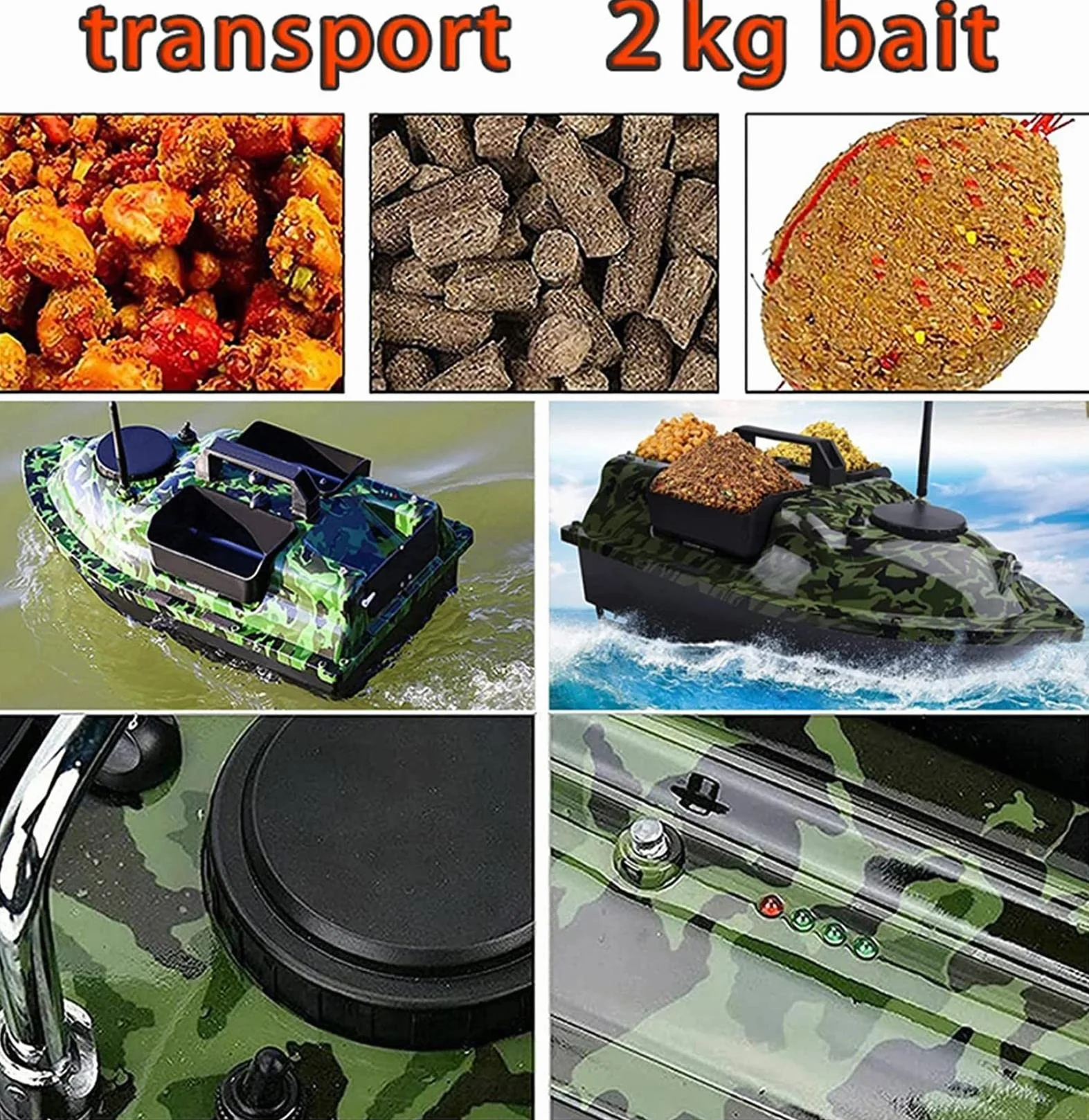 barco de Pesca Inteligente con Posicionamiento GPS, cebador carpfishing con 3 contenedores de Cebo y luz Nocturna, adecuado para la Pesca Nocturna